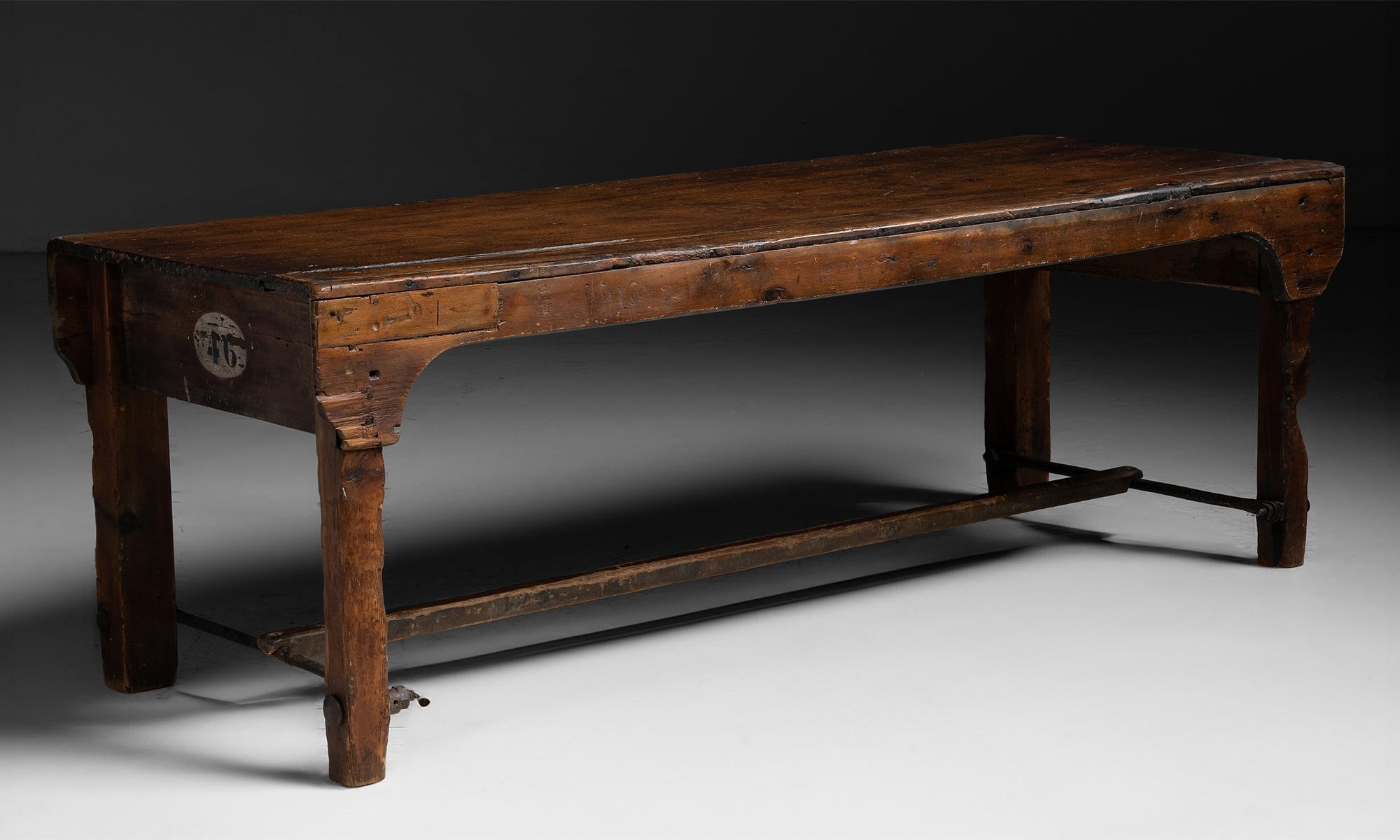 Industrial Table

England circa 1890

Constructed in Mahogany & Pitch Pine, with original painted numbers.

87.25”L x 32.25”d x 29.75”h