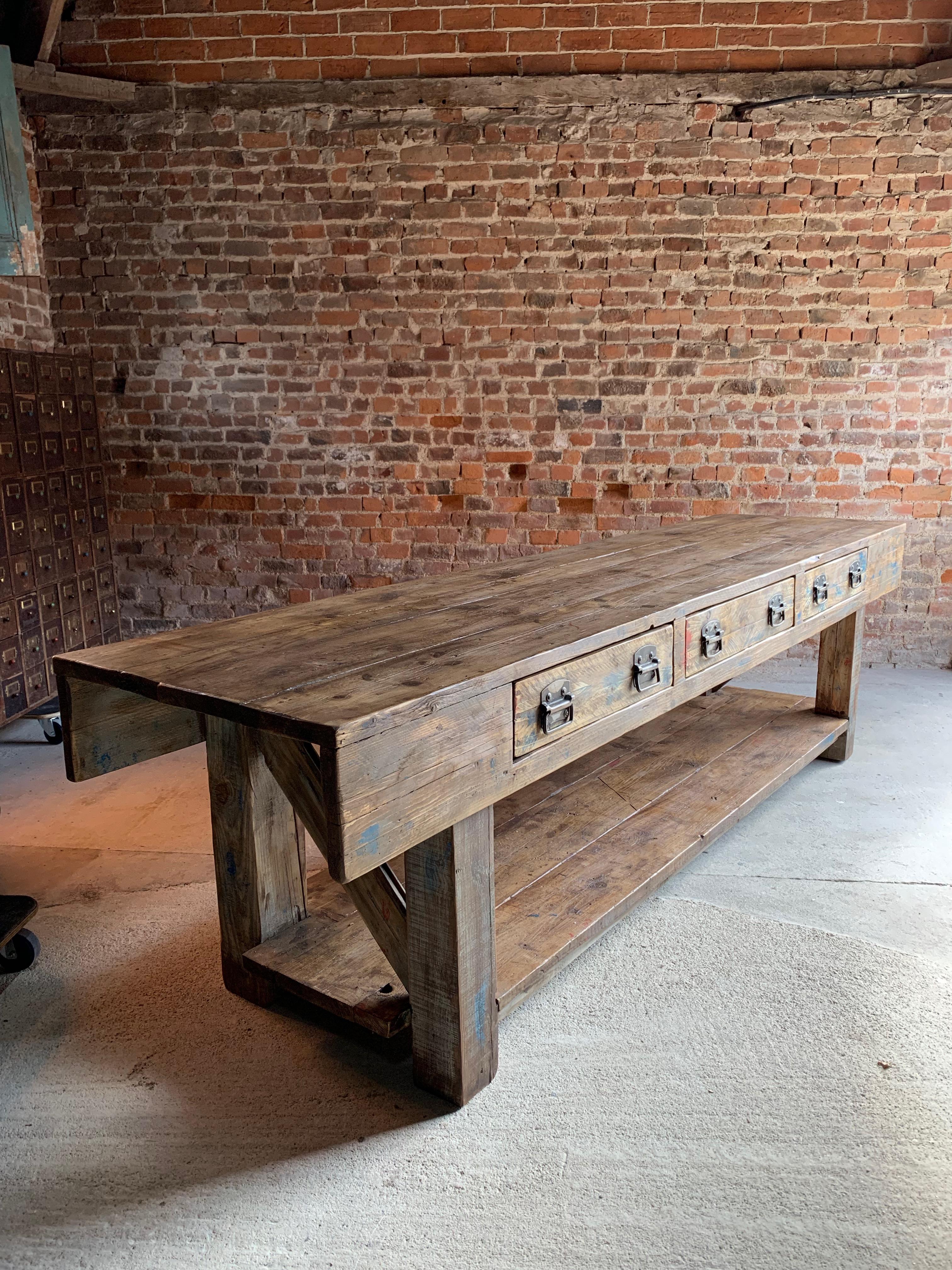 Industrial Table Oak & Pine Work Bench Sideboard Distressed Loft Style Antique 5