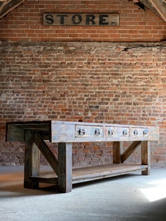 Industrial Table Oak & Pine Work Bench Sideboard Distressed Loft Style Antique