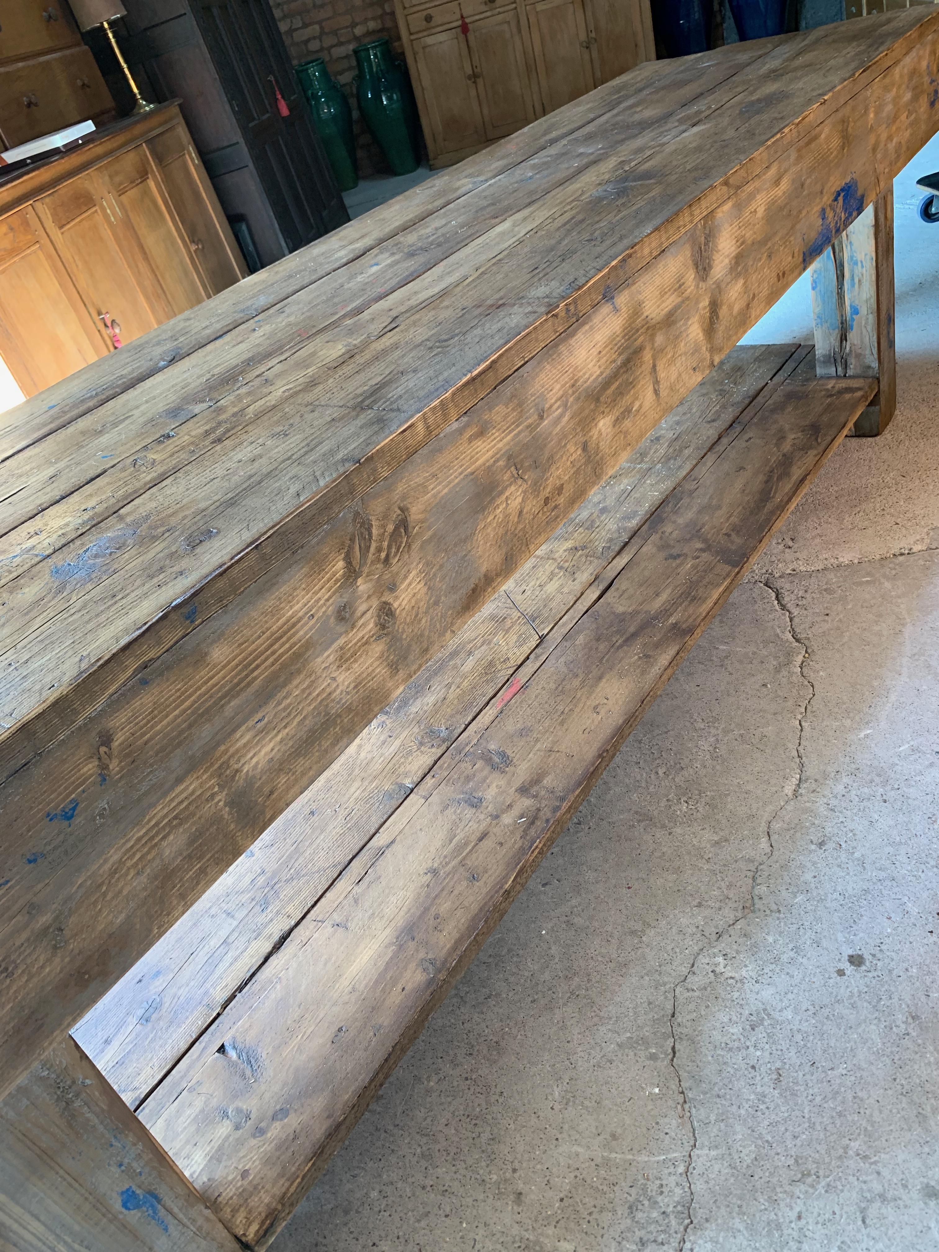 Industrial Table Oak & Pine Work Bench Sideboard Distressed Loft Style Antique 1