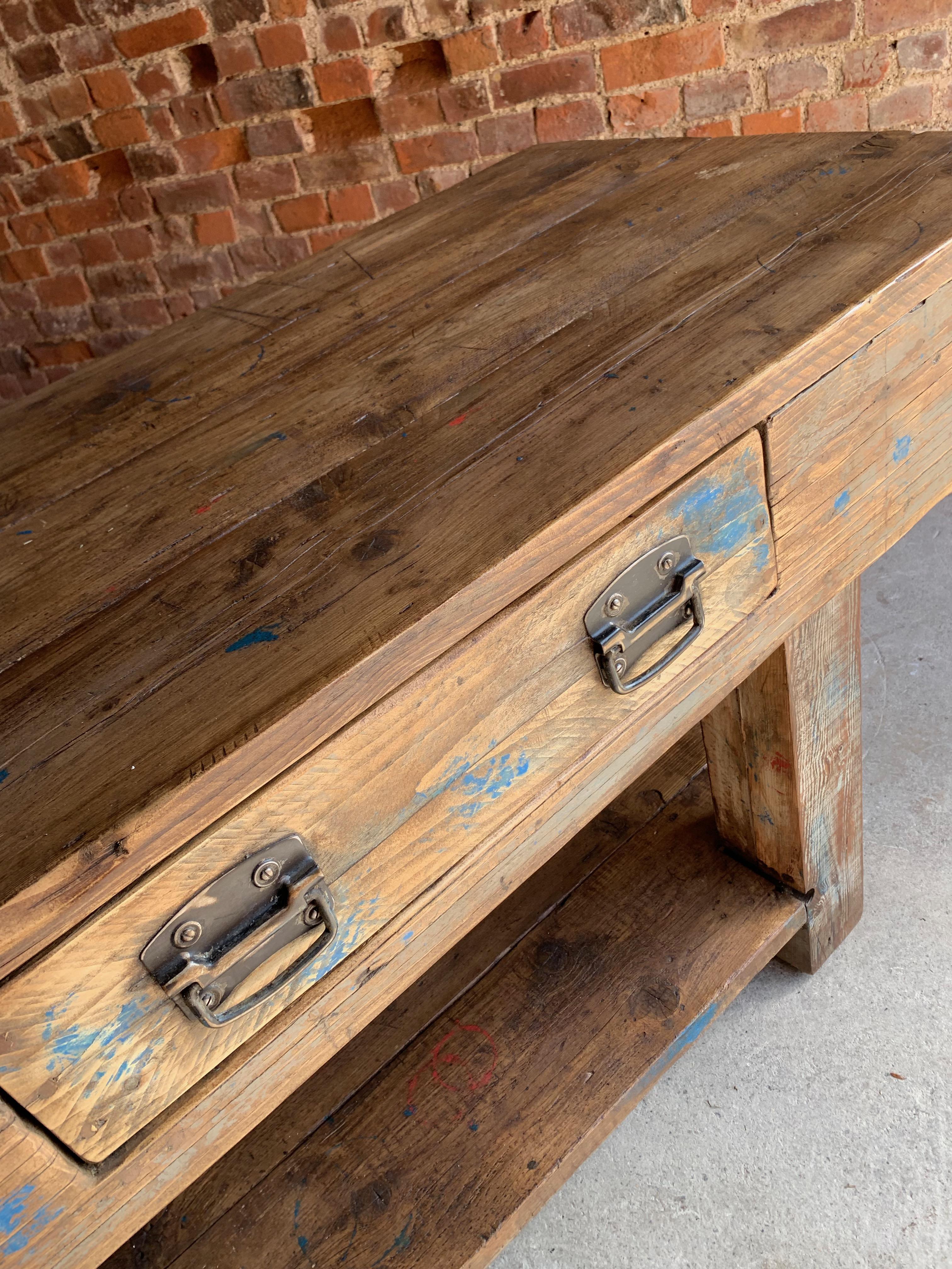 Industrial Table Oak & Pine Work Bench Sideboard Distressed Loft Style Antique 3