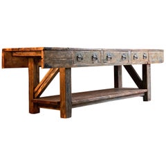 Industrial Table Oak & Pine Work Bench Sideboard Distressed Loft Style Vintage