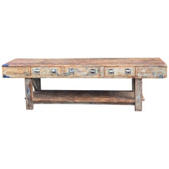 Industrial Table Oak & Pine Work Bench  Sideboard Distressed Loft Style Antique