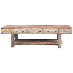 Industrial Table Oak & Pine Work Bench  Sideboard Distressed Loft Style Vintage