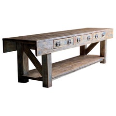 Industrial Table Oak & Pine Work Bench Sideboard Distressed Loft Style Vintage