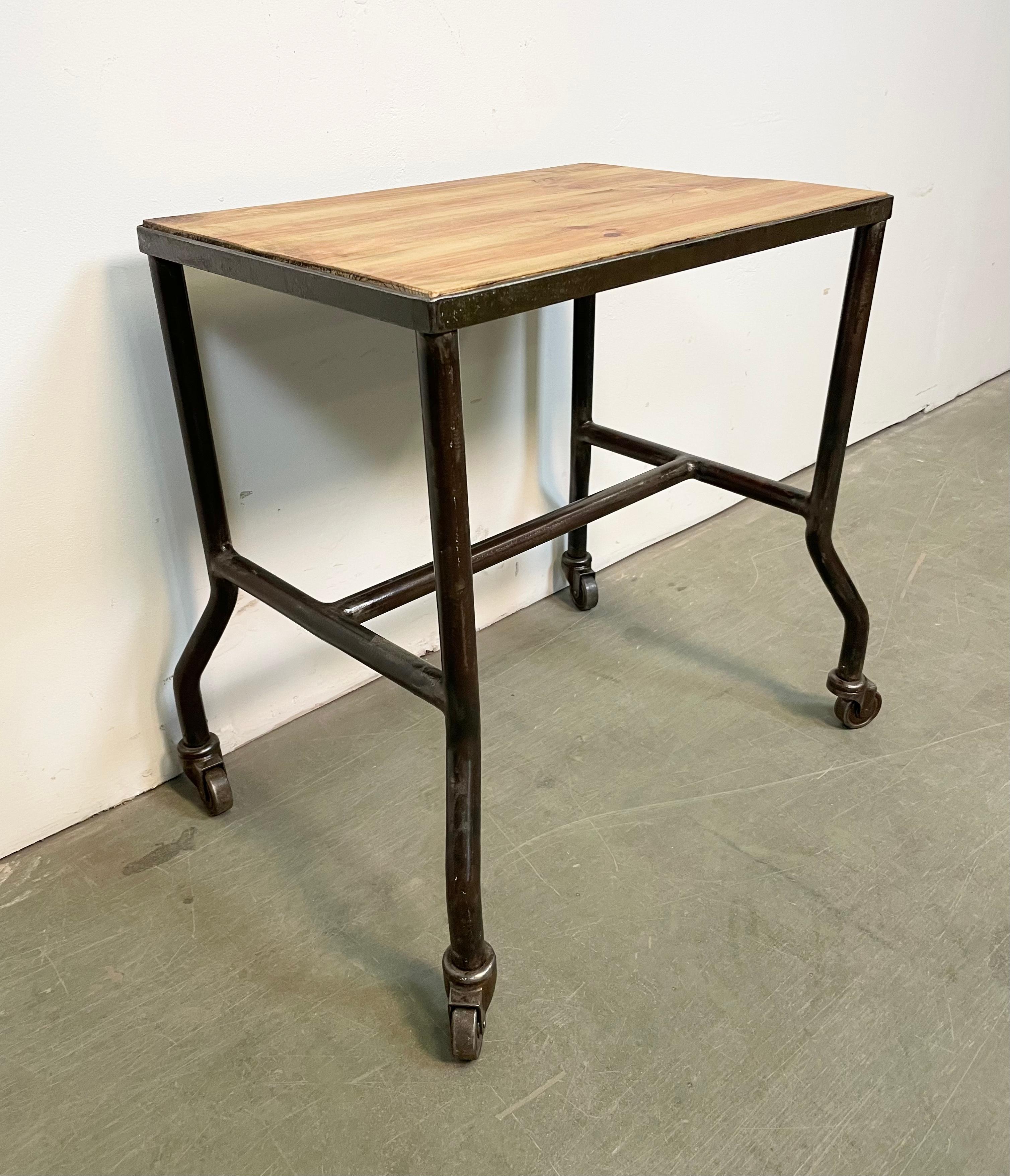 Czech Industrial Table on Wheels, 1960s For Sale