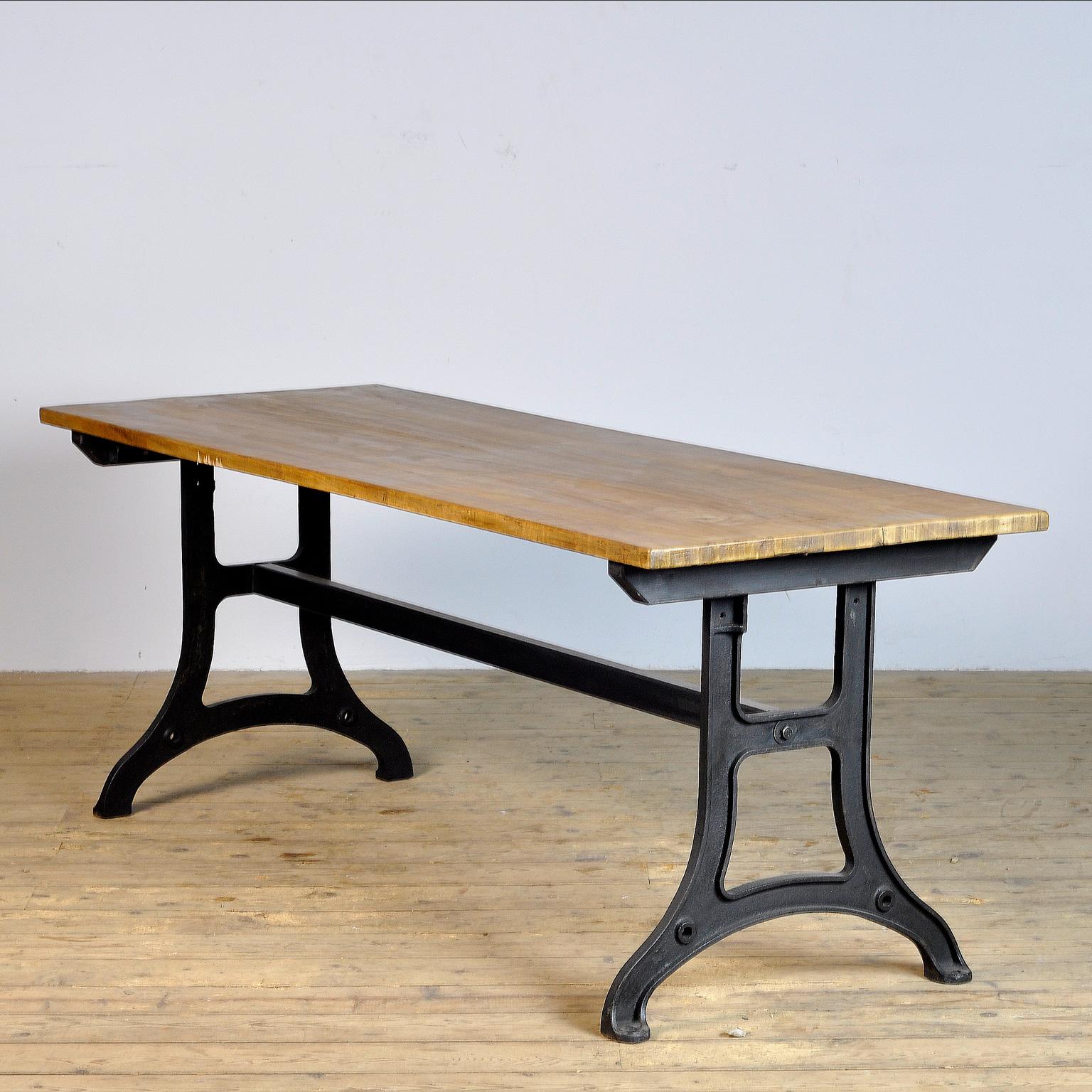 French Industrial Table with a Cast Iron Base