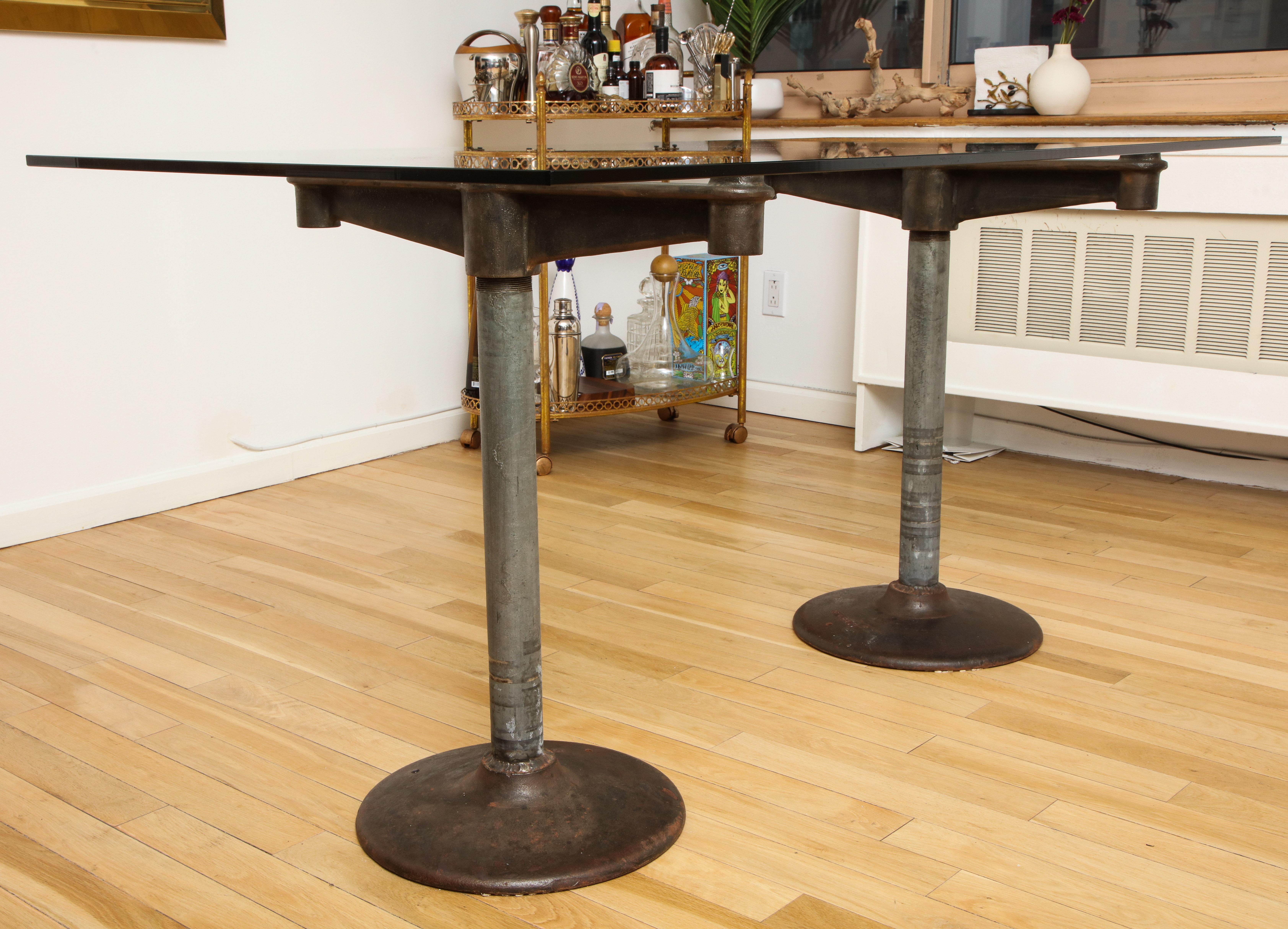 Industrial Table with Glass Top, circa 1950 6
