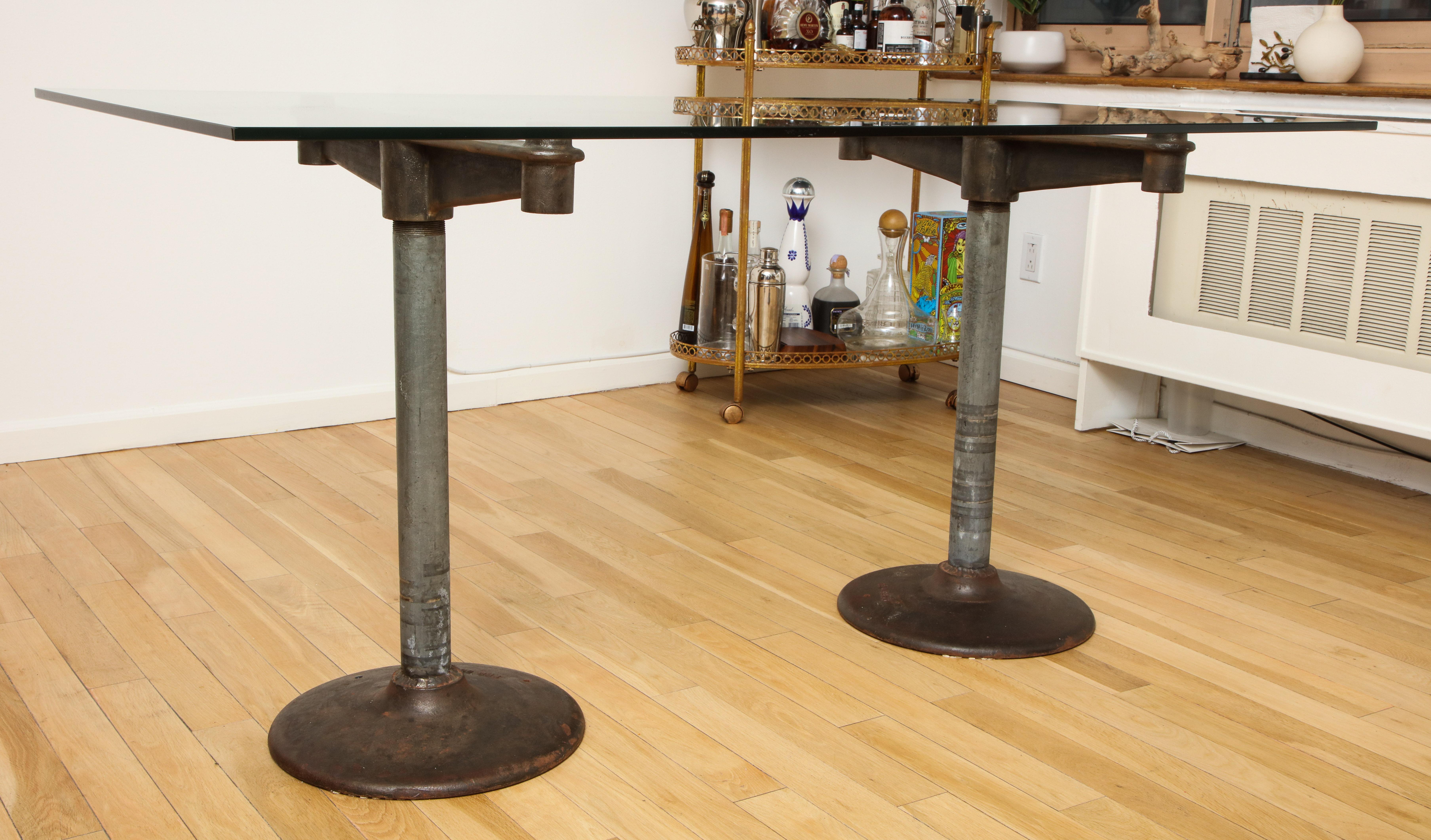 Industrial Table with Glass Top, circa 1950 7