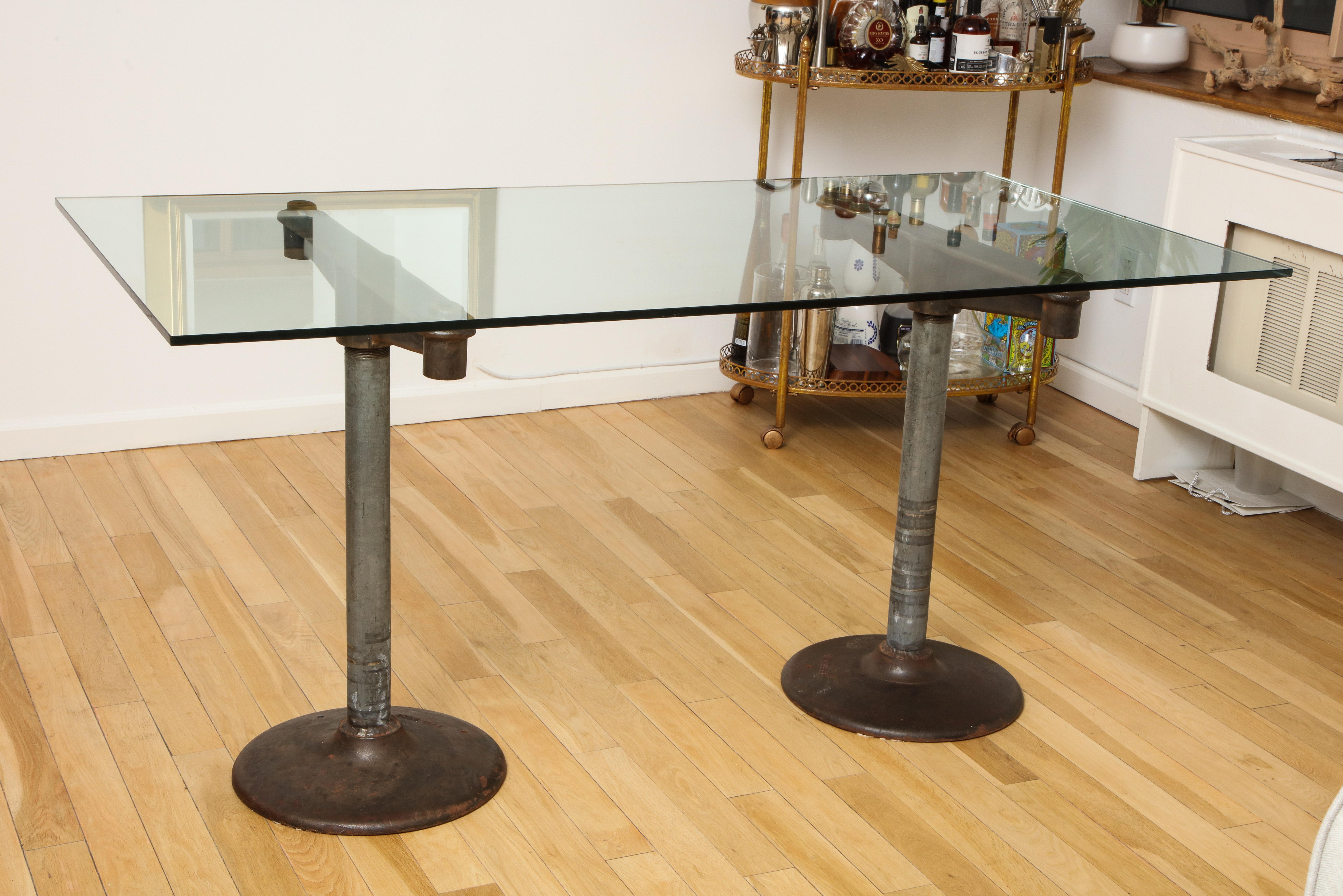 Industrial Table with Glass Top, circa 1950 1