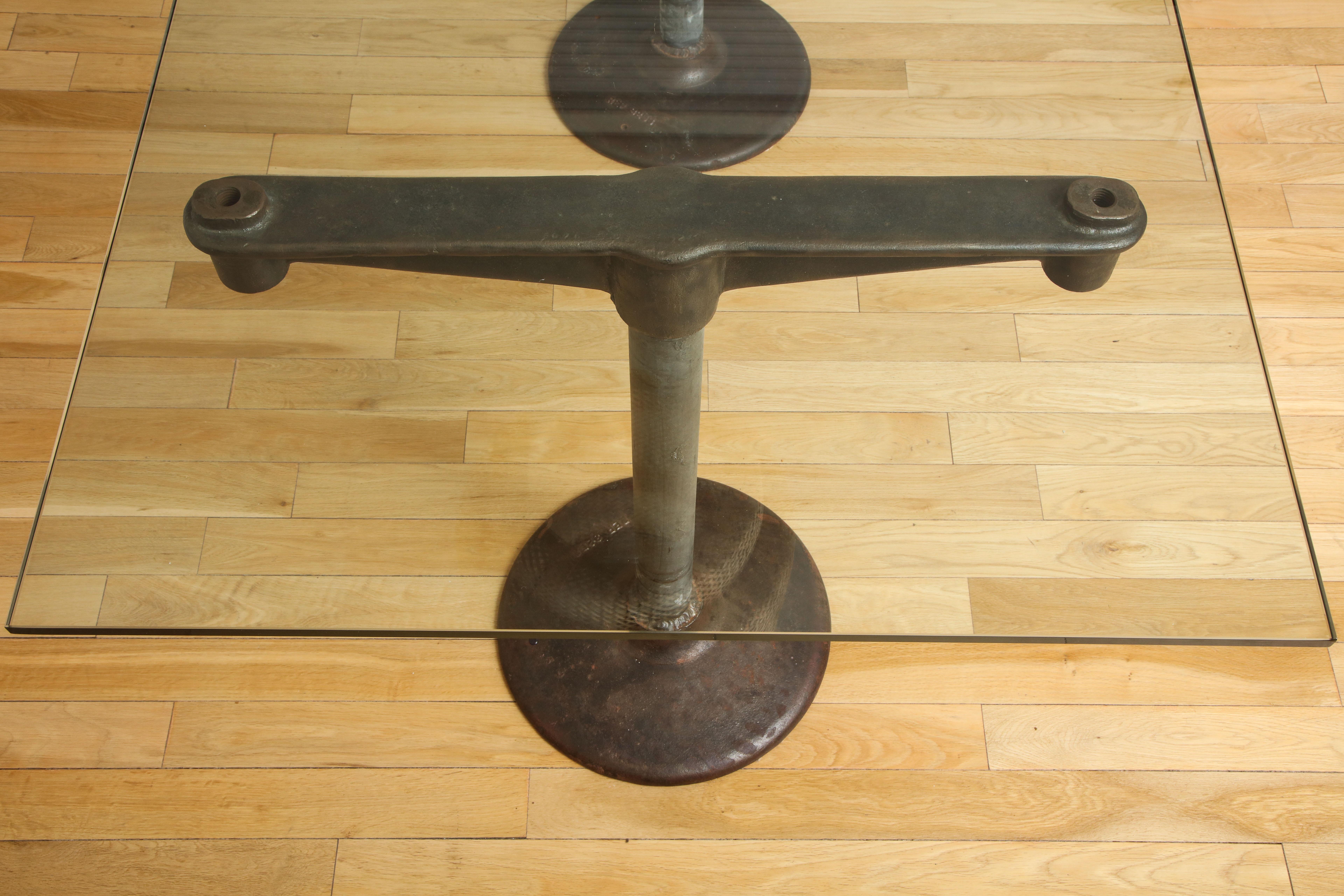 Industrial Table with Glass Top, circa 1950 2