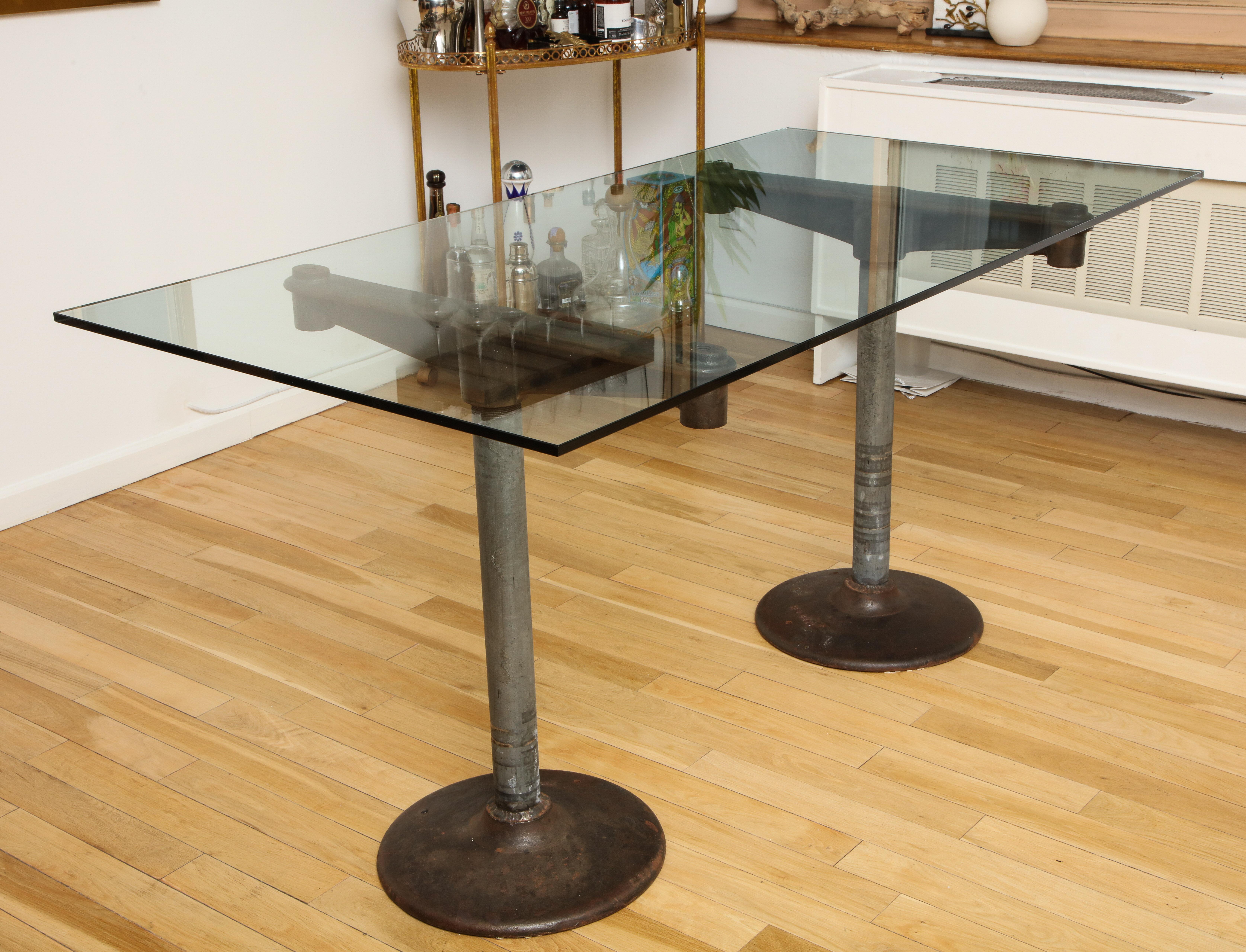 Industrial Table with Glass Top, circa 1950 5