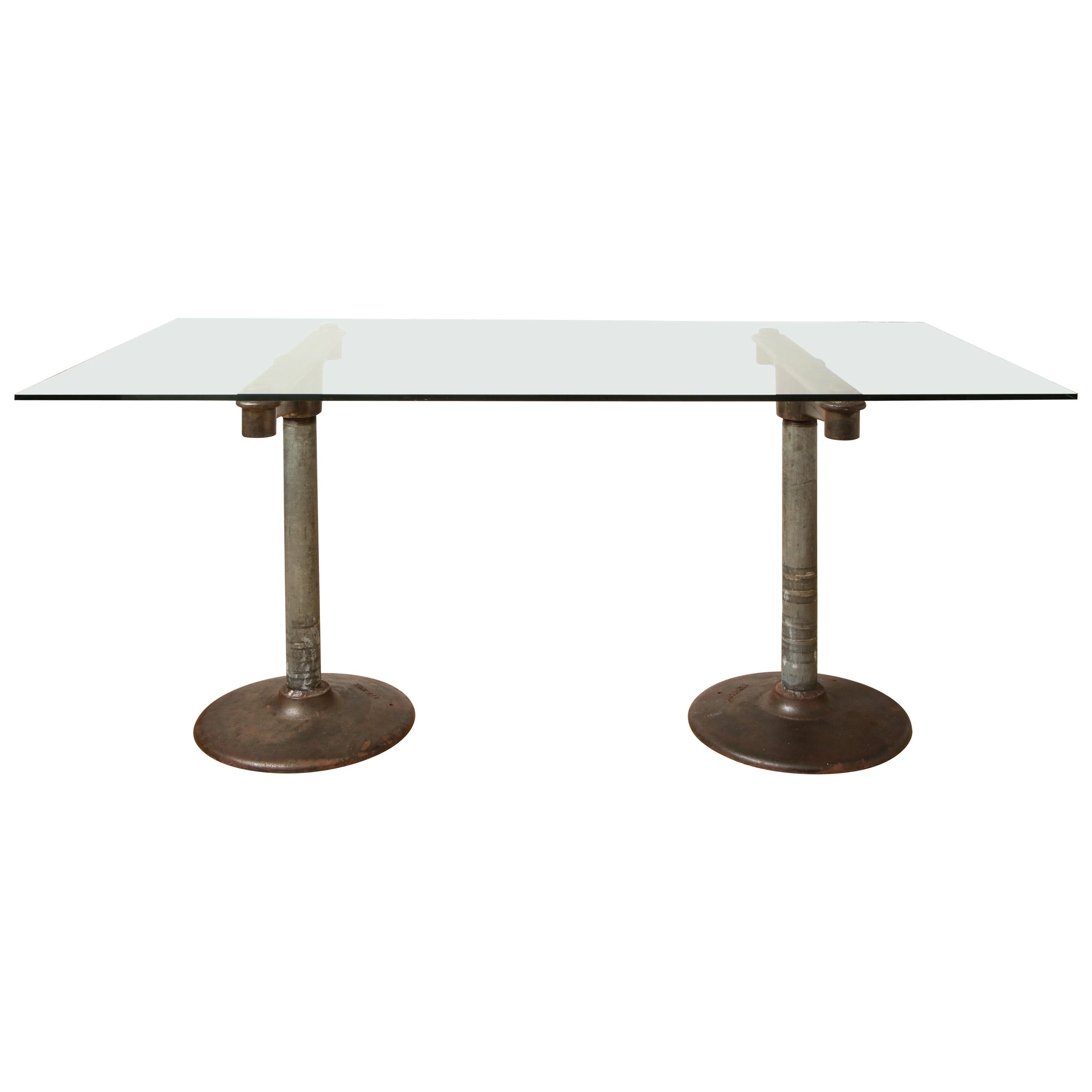 Industrial Table with Glass Top, circa 1950