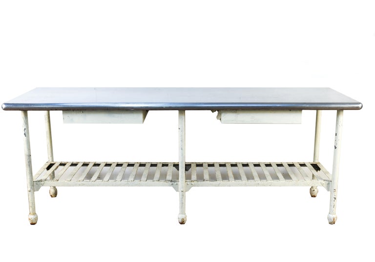 Industrial Table with Iron Base and Stainless Steel Top For Sale 11