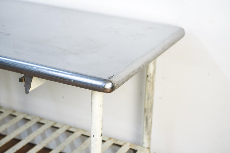 Industrial Table with Iron Base and Stainless Steel Top For Sale 3