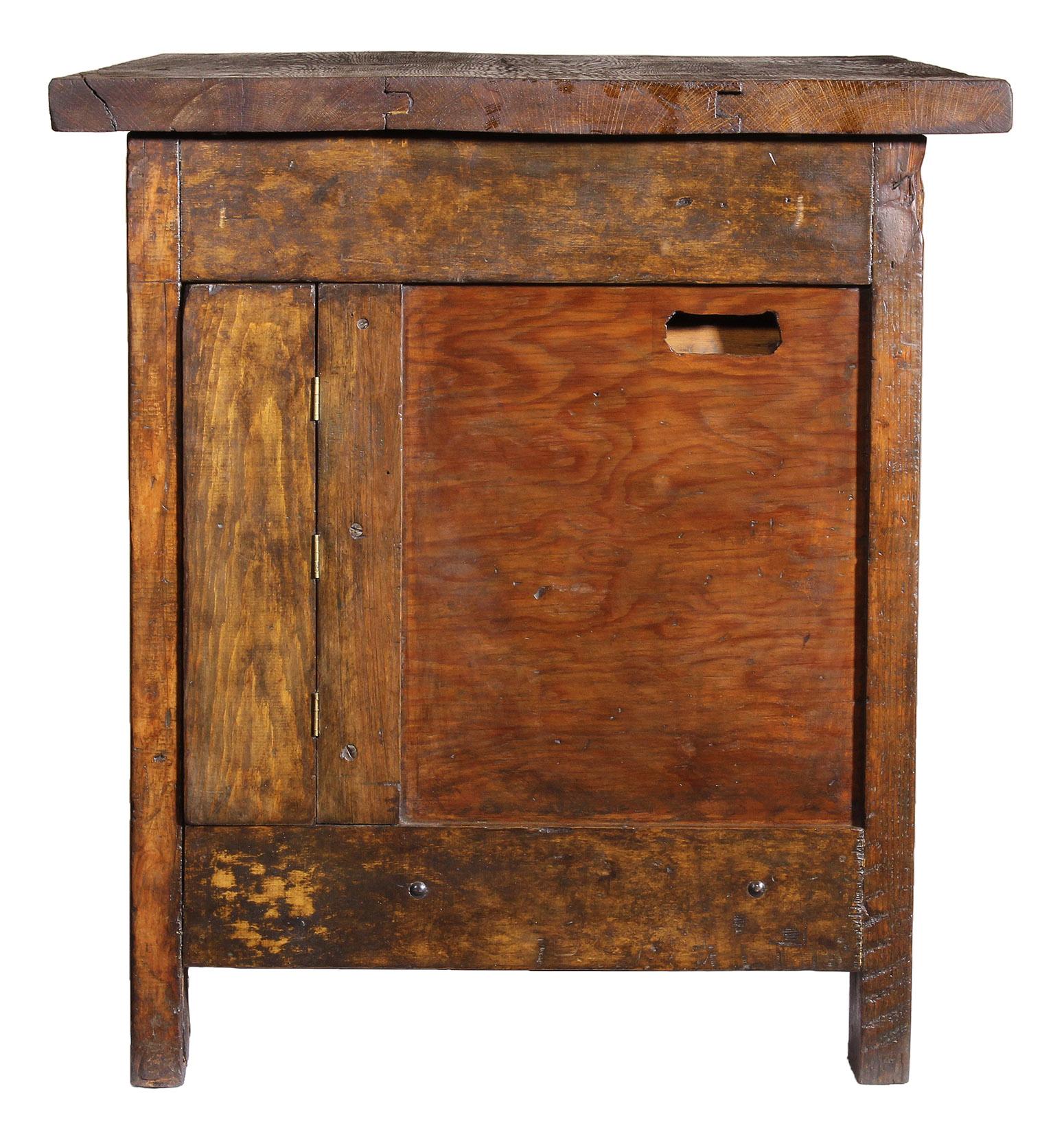 Industrial Table / Workbench / Island / Cabinet In Distressed Condition In Oakville, CT