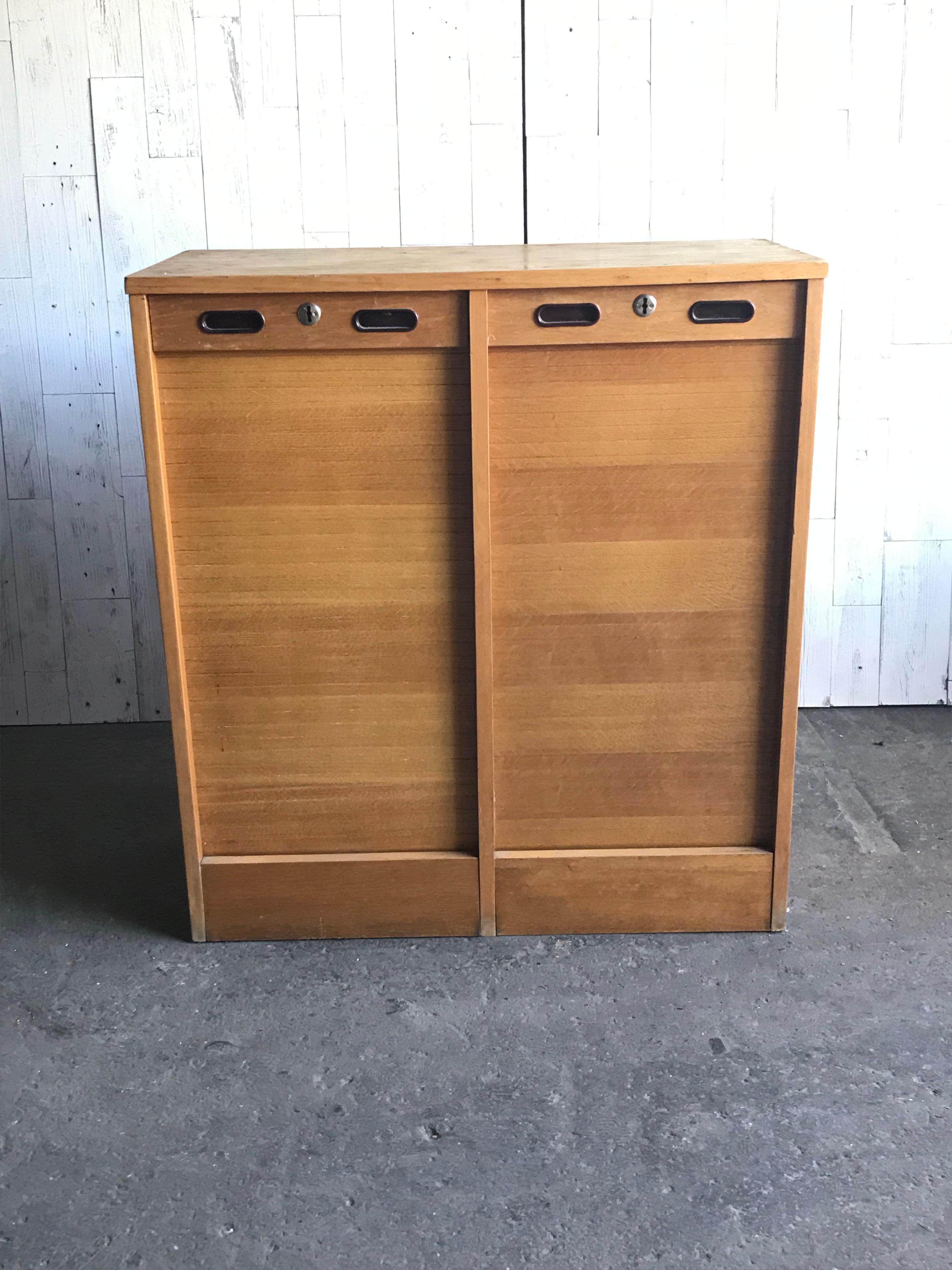 Lacquered Industrial Tambour Front Cabinet, 1950s For Sale