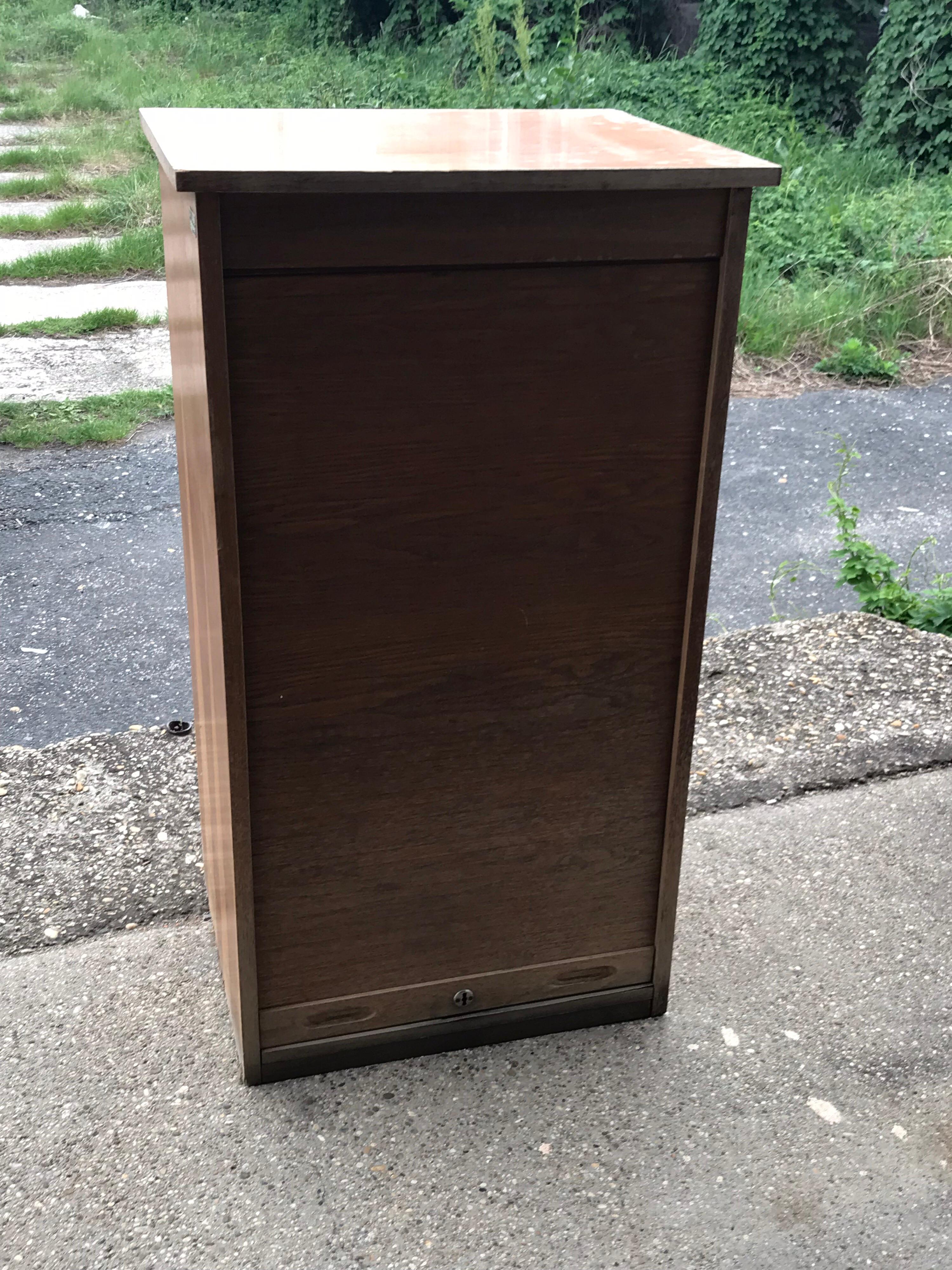 Lacquered Industrial Tambour Front Cabinet For Sale