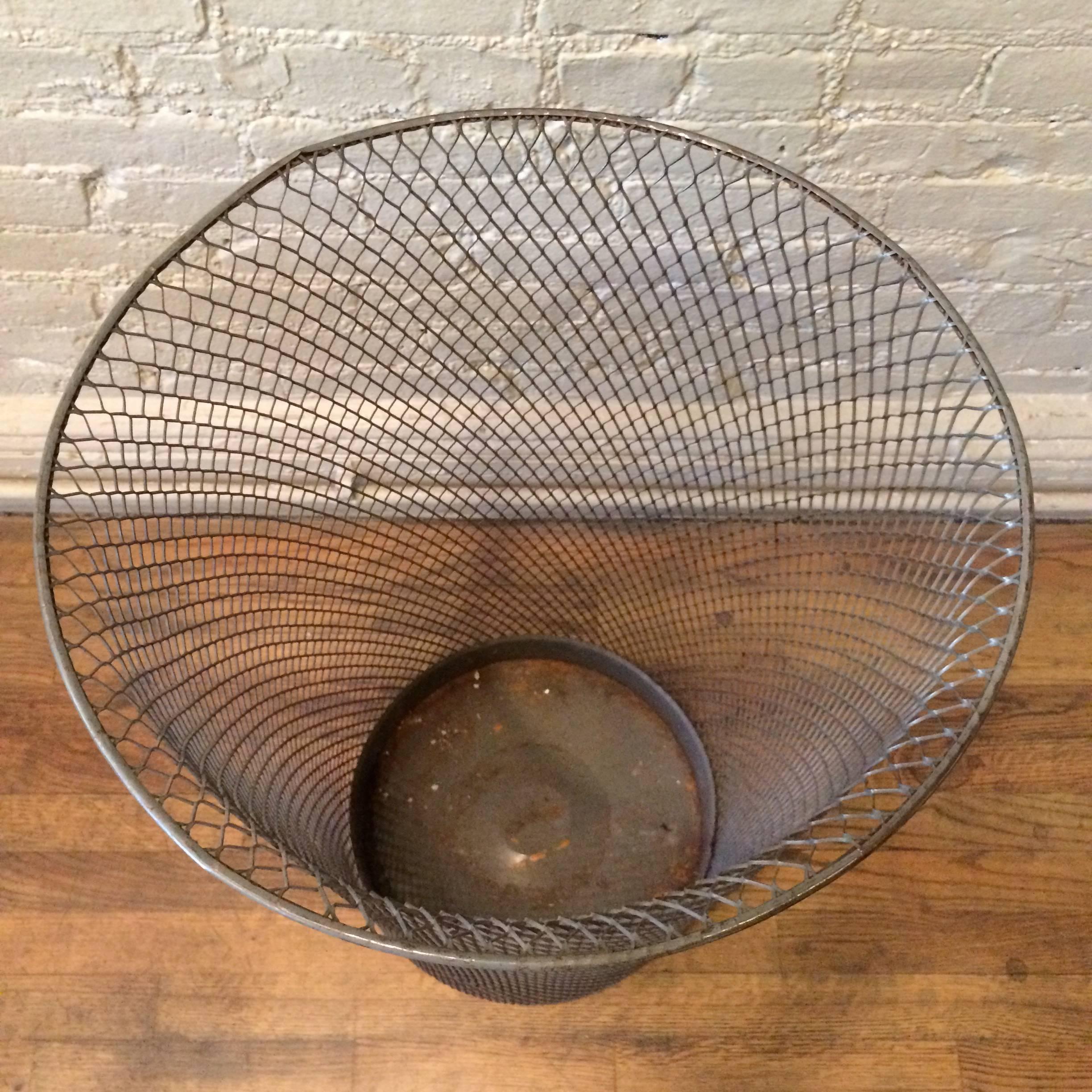 Industrial Tapered Fine Weave Metal Mesh Basket In Good Condition In Brooklyn, NY