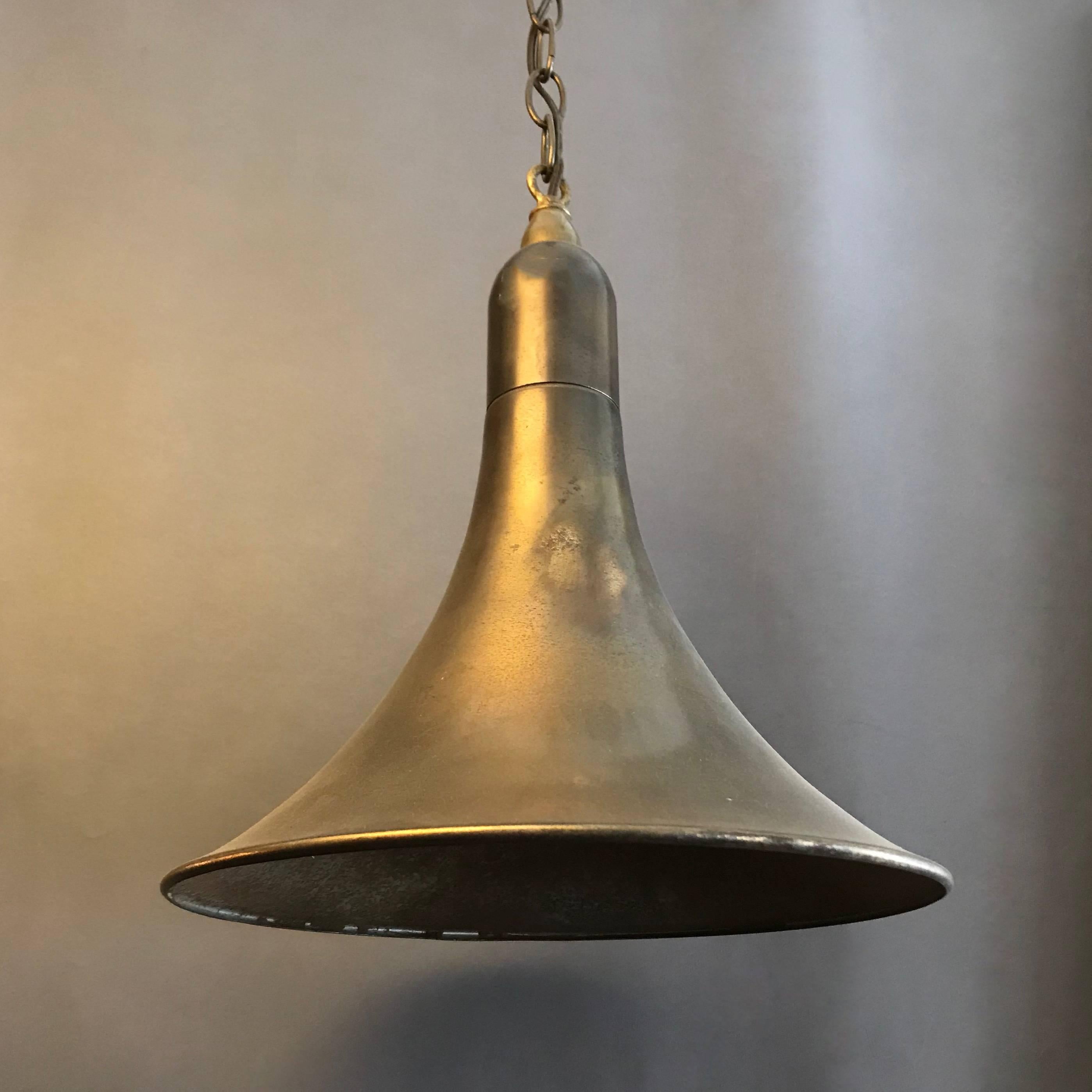 Industrial Tapered Gunmetal Steel Pendant Light In Excellent Condition In Brooklyn, NY