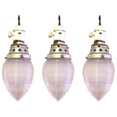 Antique Industrial Teardrop Holophane Glass Pendant Lights