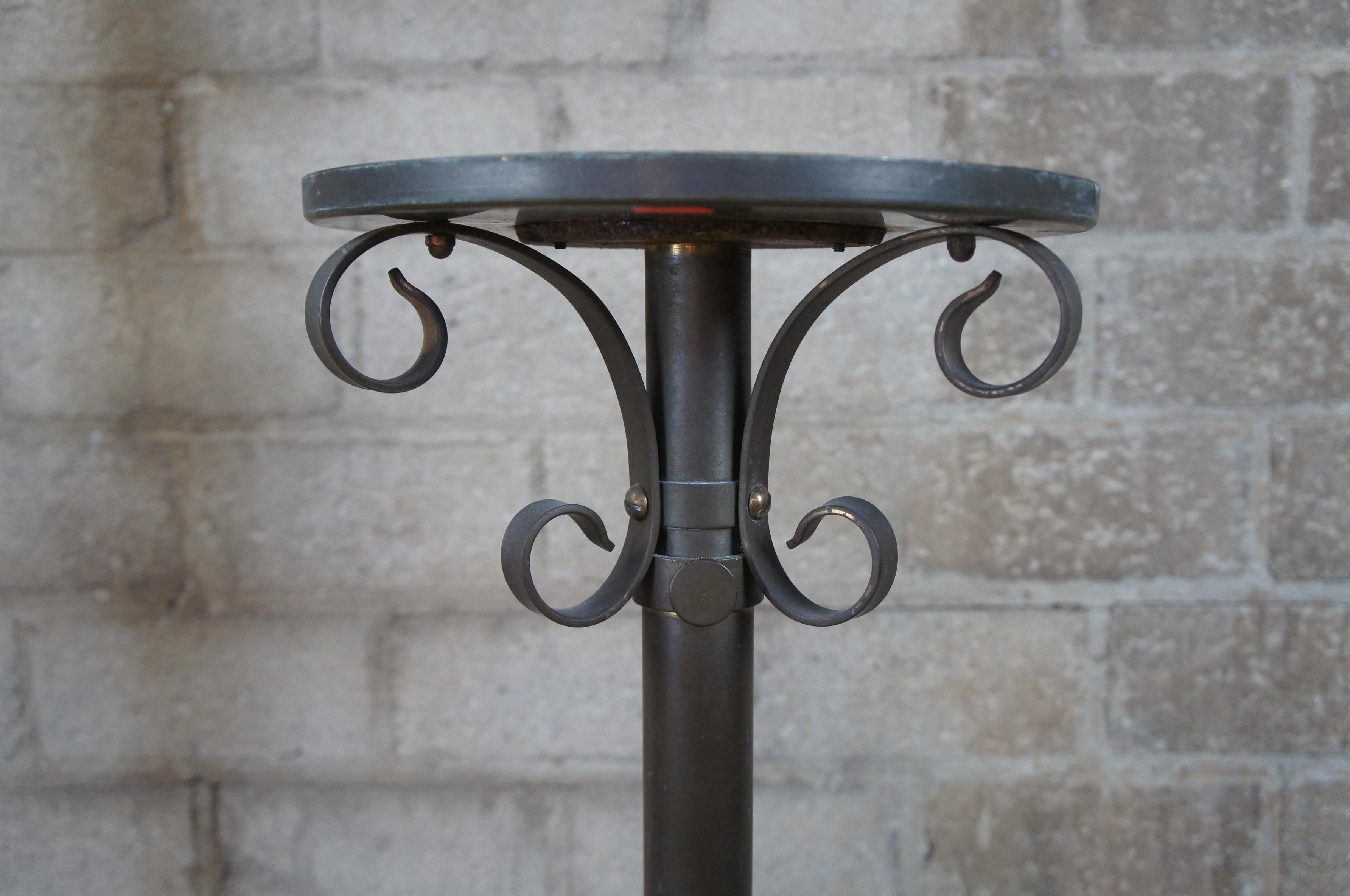 20th Century Industrial Telescoping Adjustable Iron & Brass Pedestal Stand Candle Holder 63