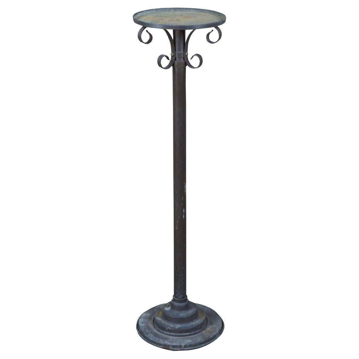Industrial Telescoping Adjustable Iron & Brass Pedestal Stand Candle Holder 63" For Sale