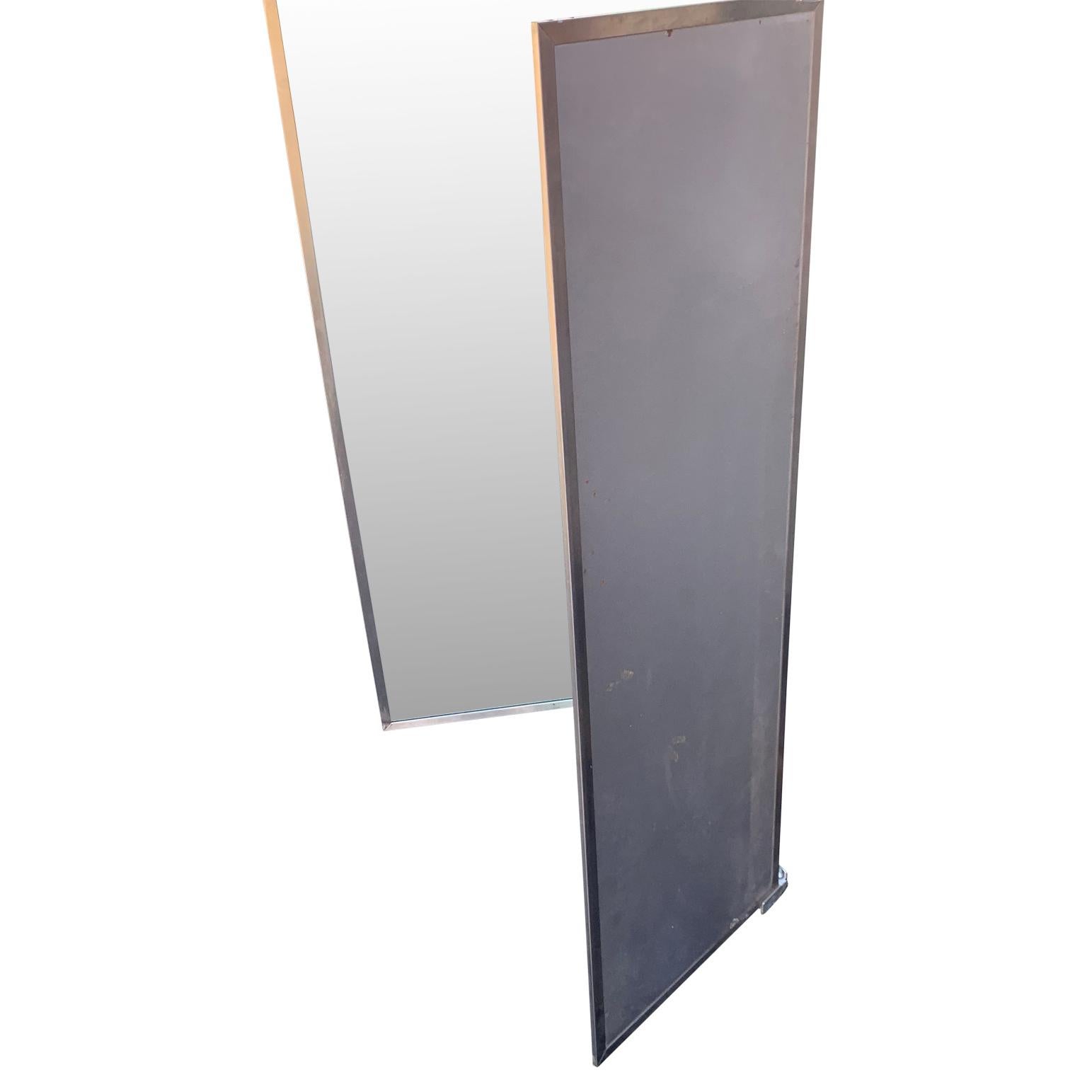 American Industrial Three-Panel Mirror and Metal Folding Screen