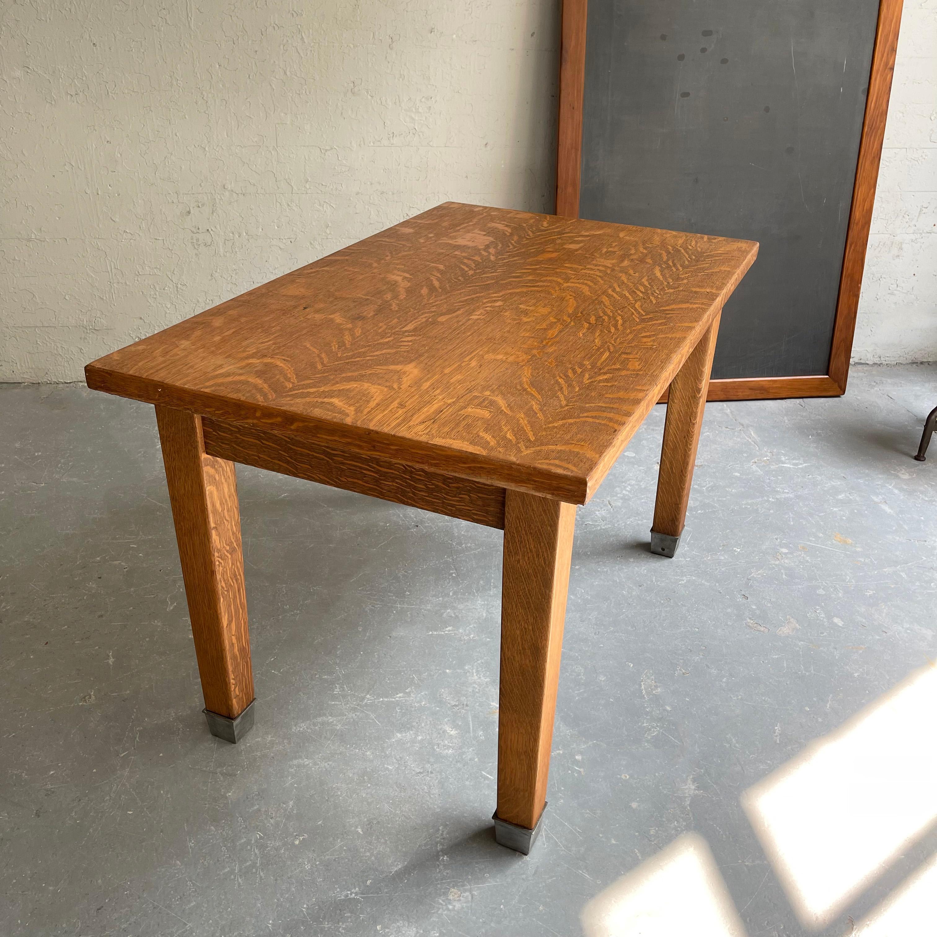 20th Century Industrial Tiger Oak Library Table
