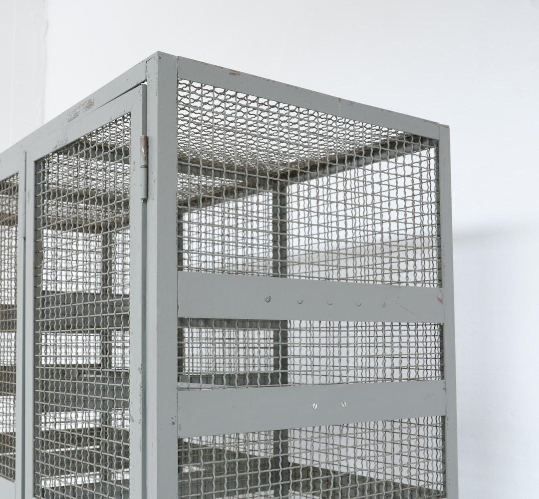 Belgian Industrial Transparent Metal Locker Cabinet For Sale
