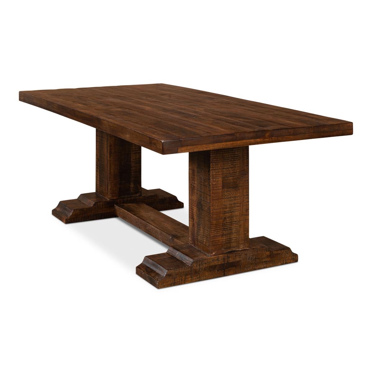 Asian Industrial Trestle End Dining Table For Sale