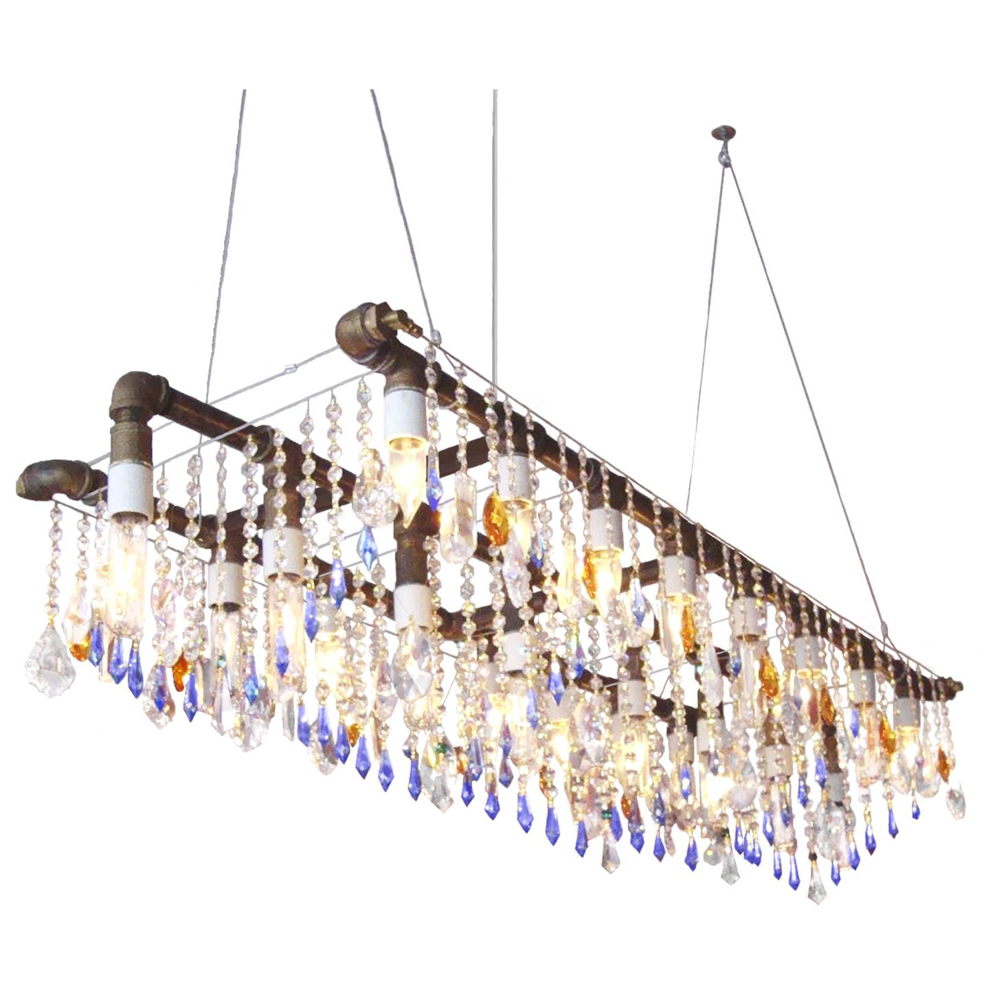 Industrial Modern Chandelier with Swarovski Accent Crystal For Sale