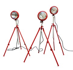 Industrial Tripod Floor Lamps with Wooden Trunk, 1960