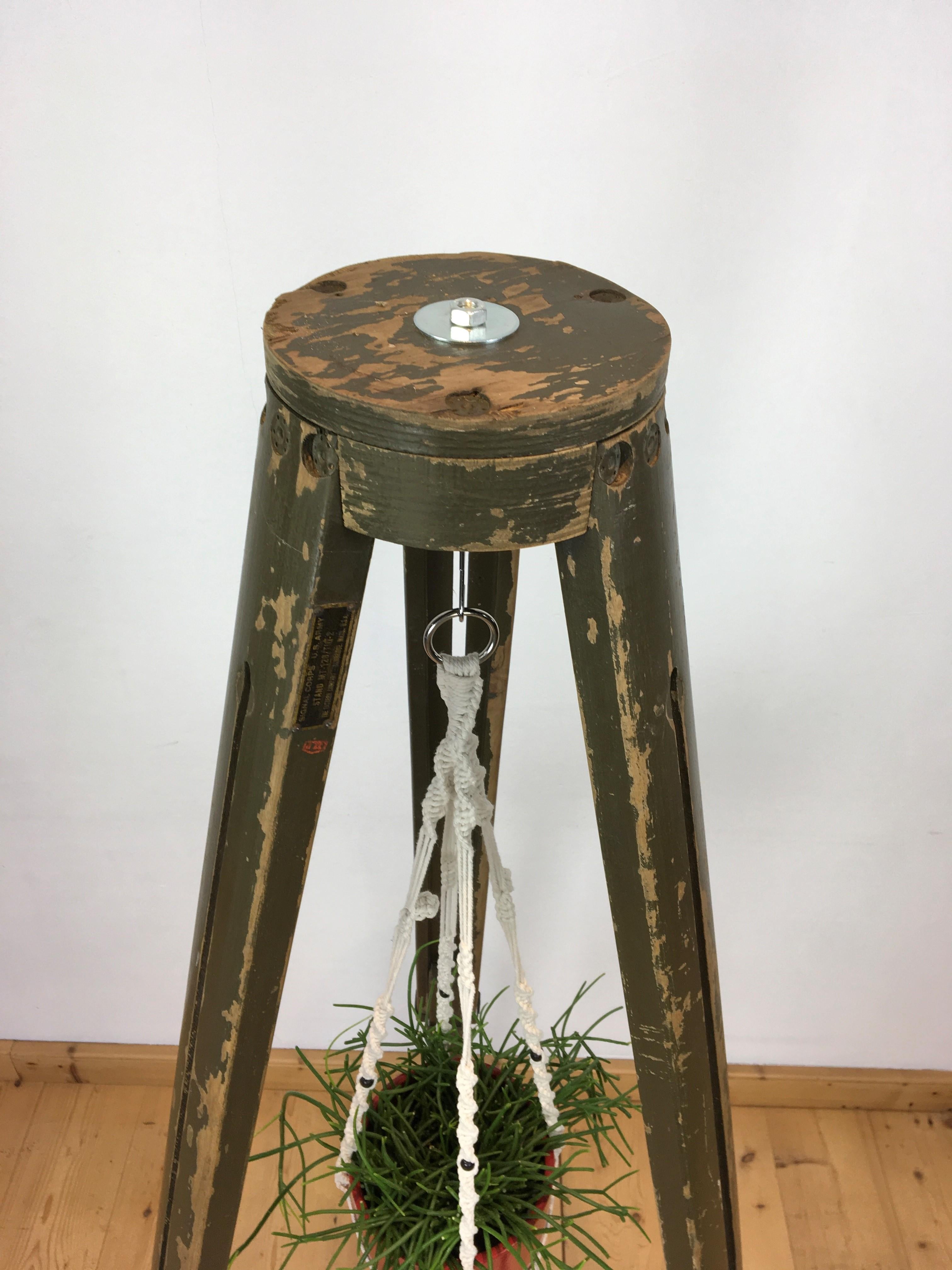 20th Century Industrial Tripod, Signal Corps Us Army, Hanging Plant Holder Base, Pedestal  For Sale