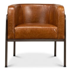Industrial Tub Chair, Rich Brown Leather