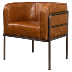 Industrial Tub Chair, Rich Brown Leather