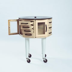 Industrial steel glass turnable dental showcase cabinet, France, 1950s