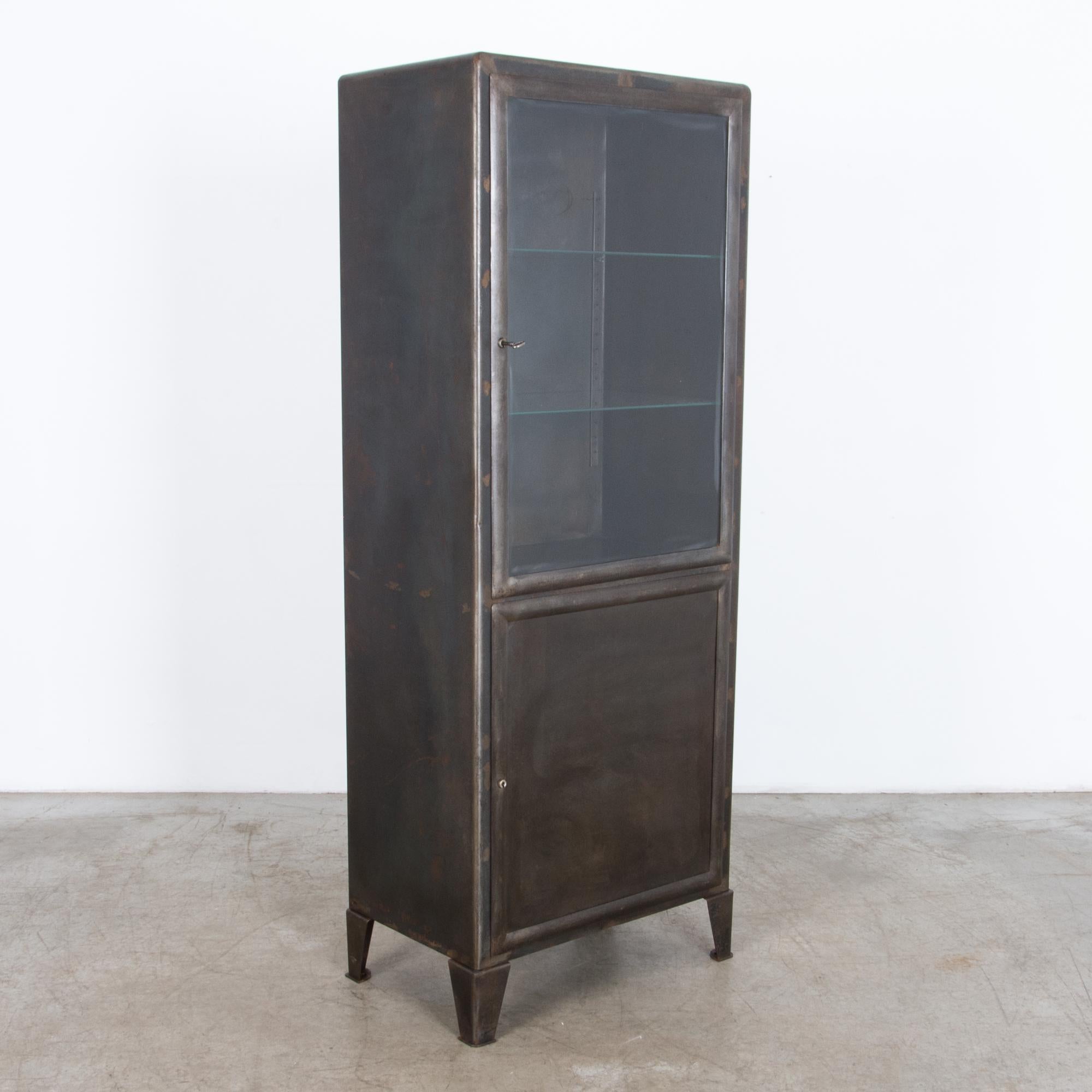 Mid-20th Century Industrial Two Door Polished Metal Cabinet
