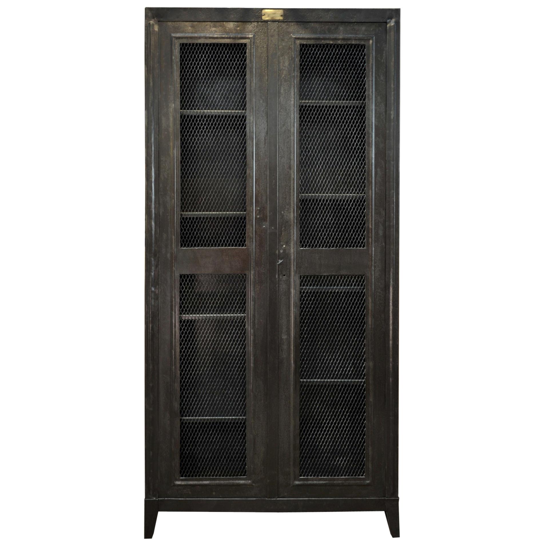 Industrial Two Mesh Doors Iron "Bauche" Bookcase, circa 1950 For Sale