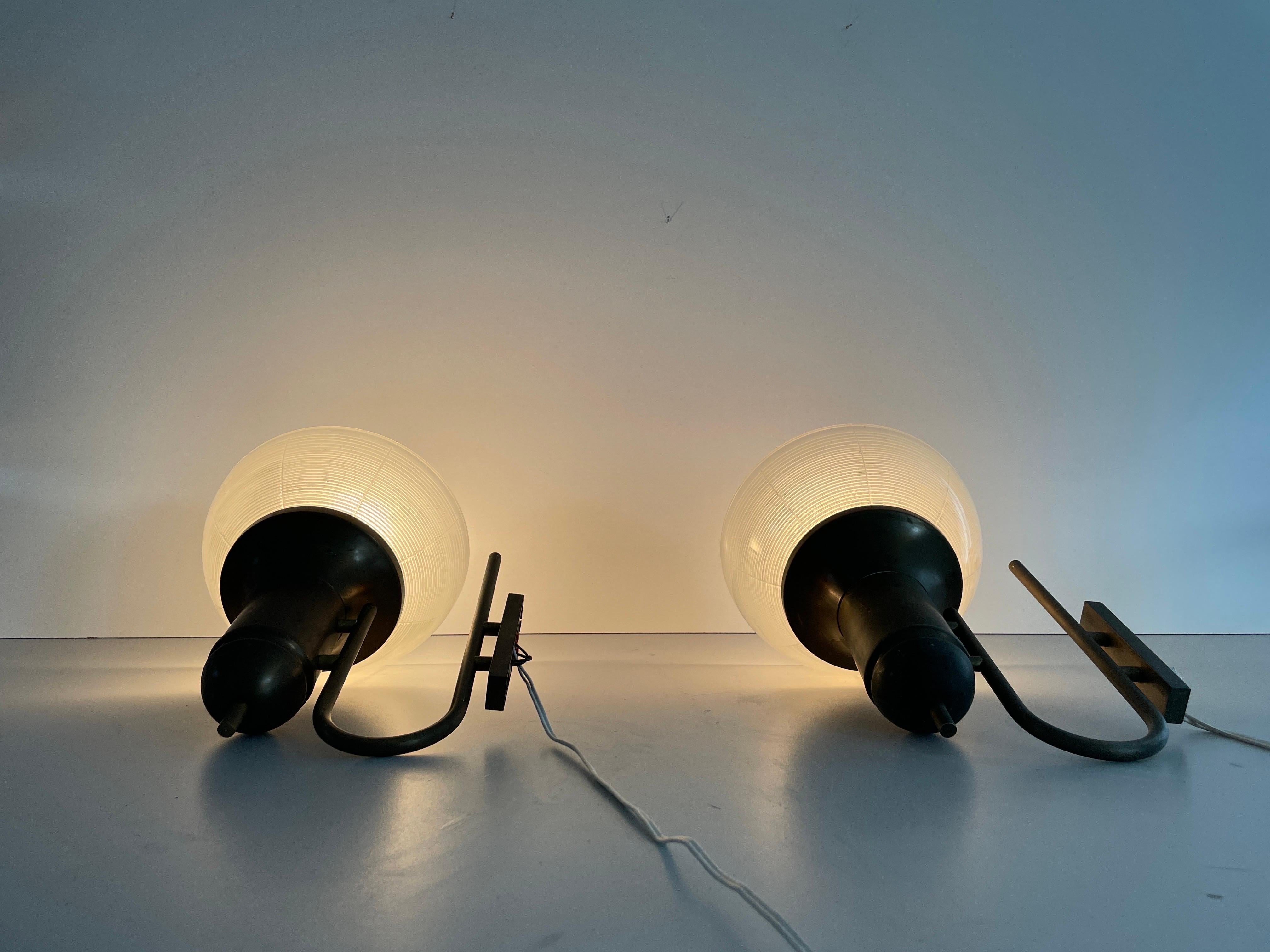 Industrial Type Glass & Brass Large Pair of Sconces, 1950s, Italy For Sale 10