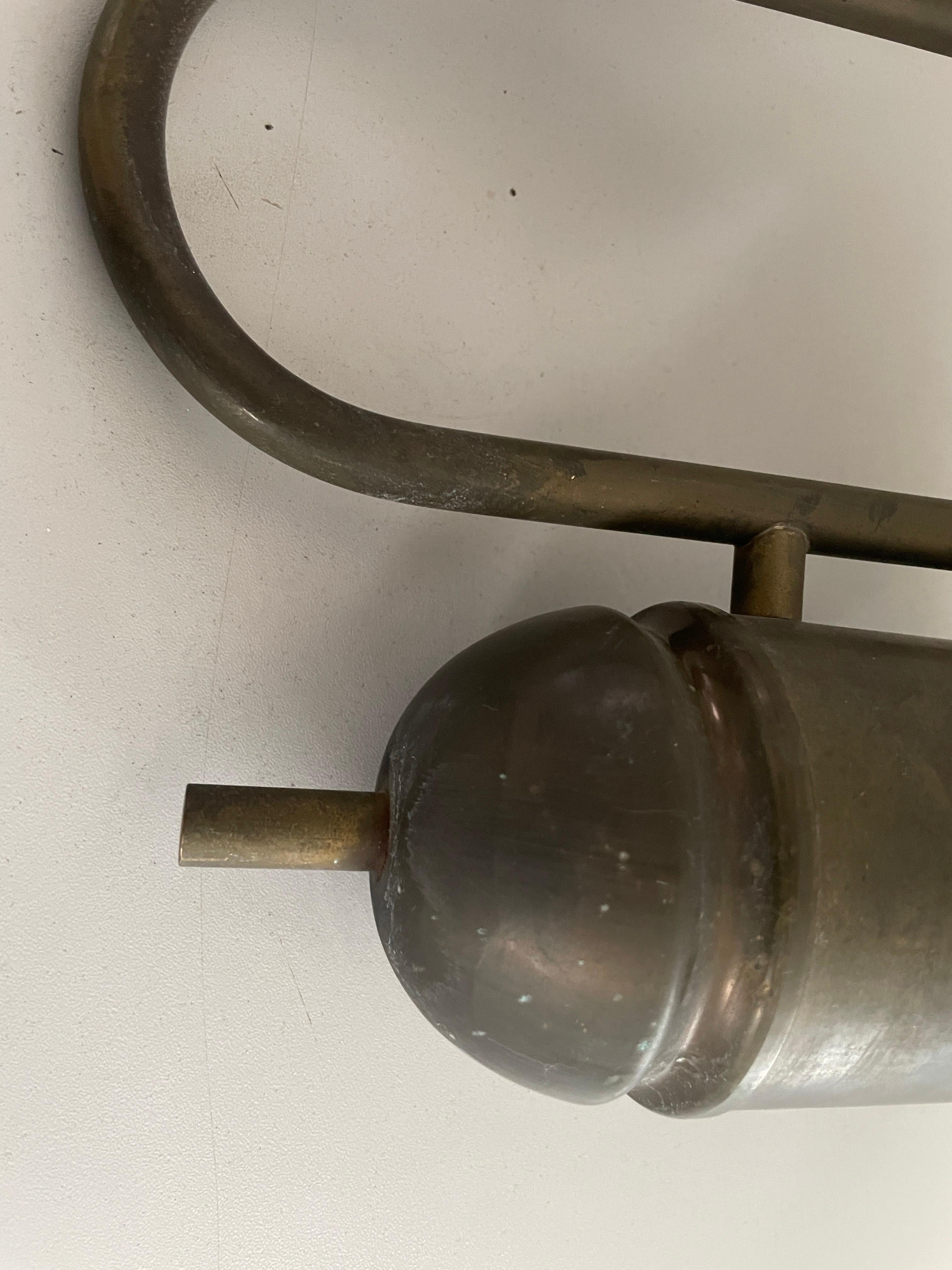 Mid-20th Century Industrial Type Glass & Brass Large Pair of Sconces, 1950s, Italy For Sale