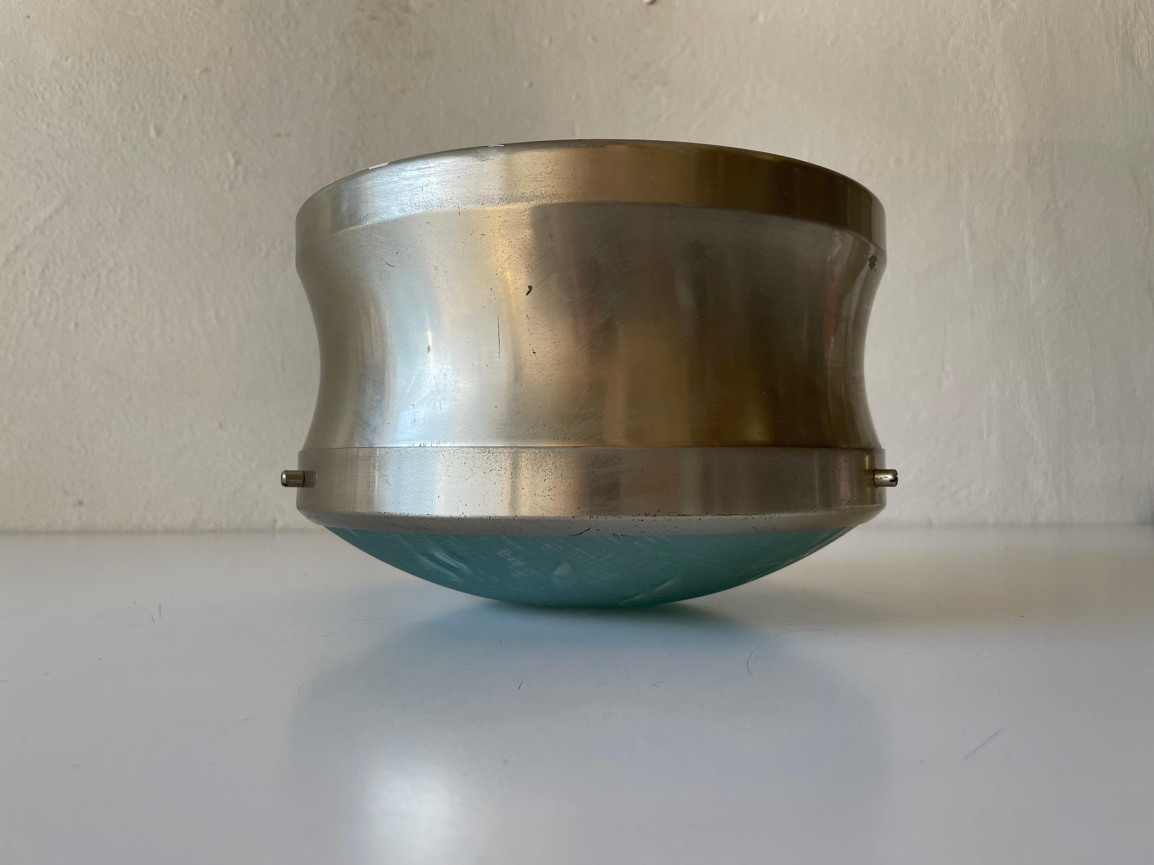 Industrial Type Green Glass Flush Mount Light, 1960s, Italy For Sale 10