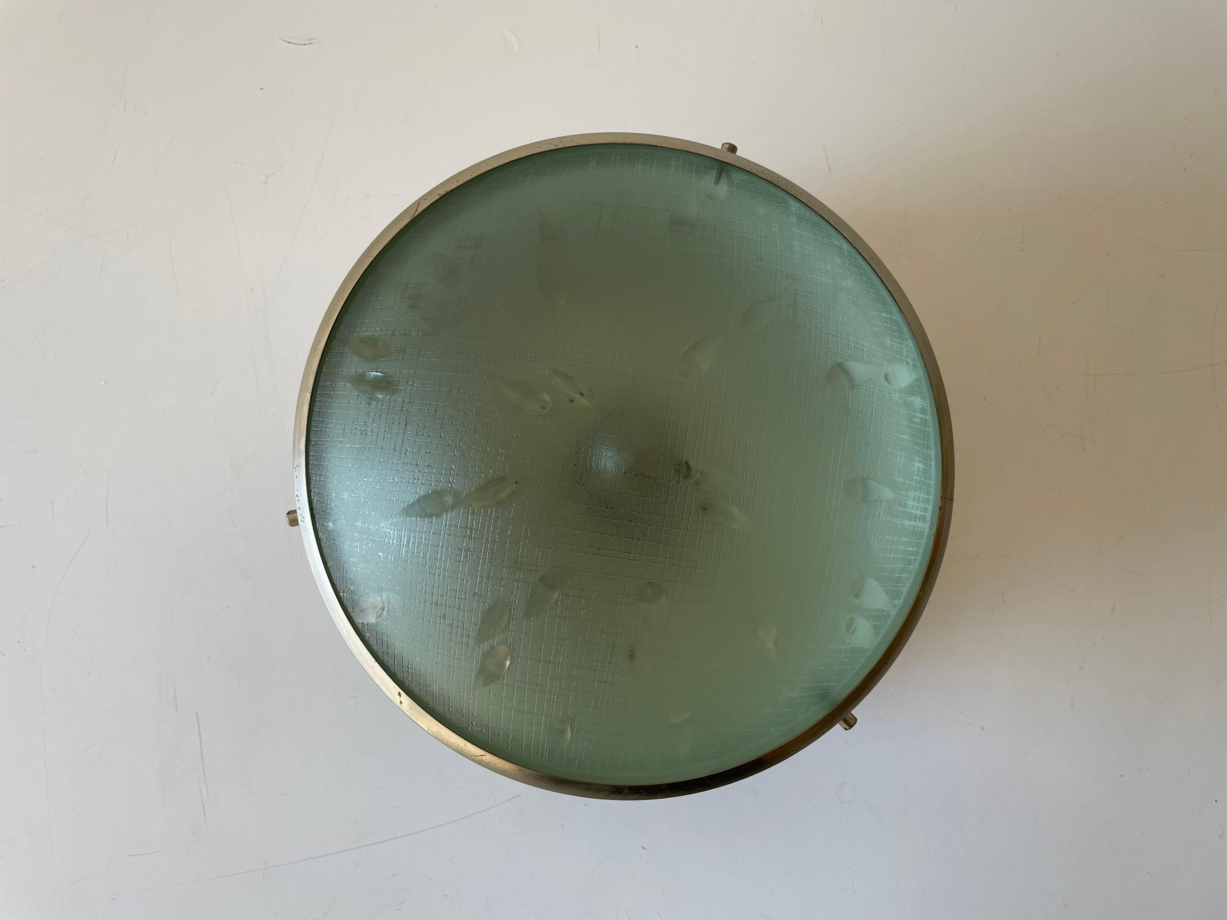 Italian Industrial Type Green Glass Flush Mount Light, 1960s, Italy For Sale