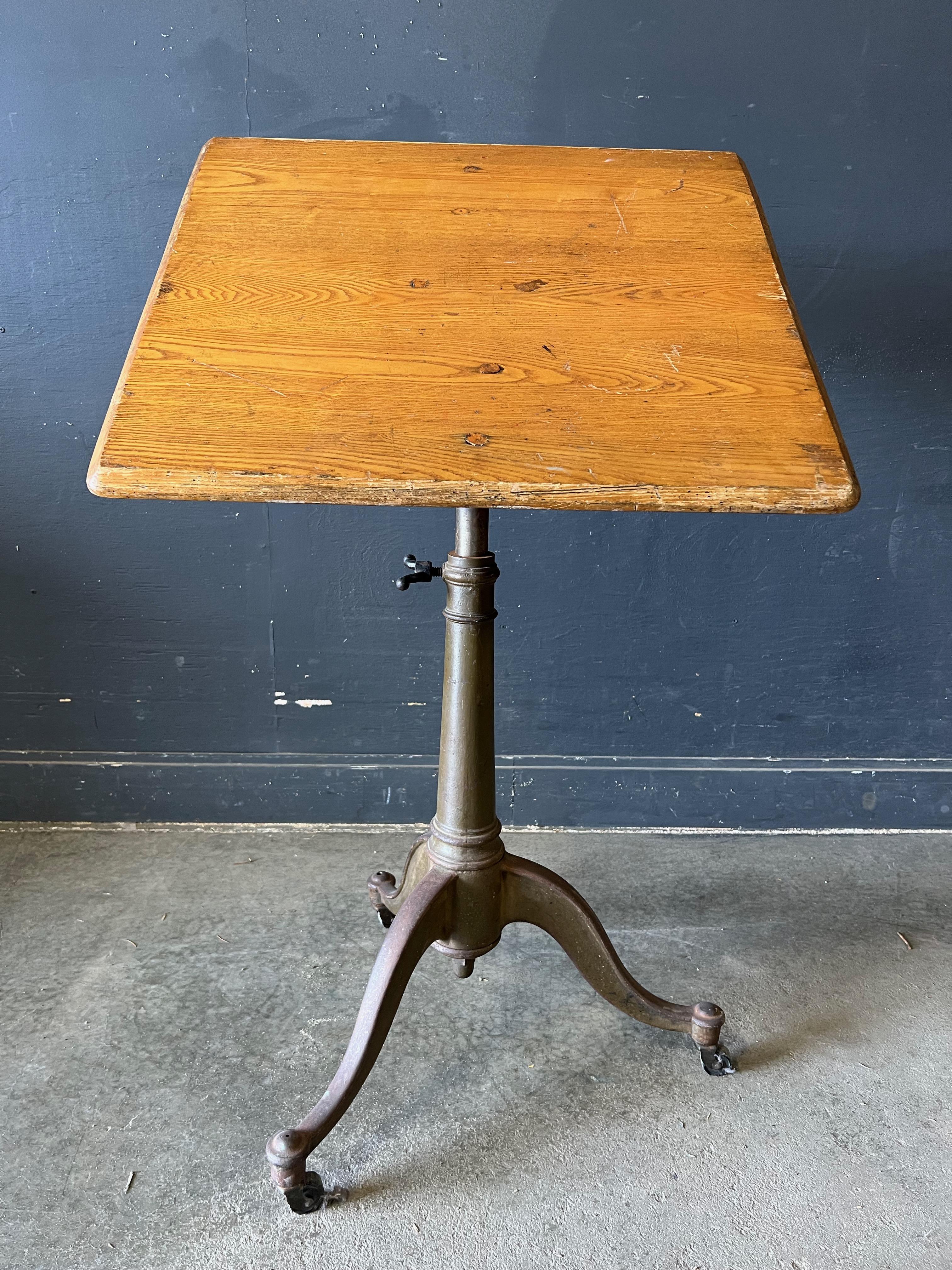 Industrial Vintage Adjustable c 1930 Cast Iron Drafting Table In Good Condition For Sale In Hudson, NY