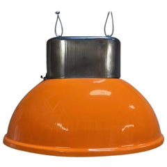 Industrial Vintage European Original Orange Steel Pendant Lamps
