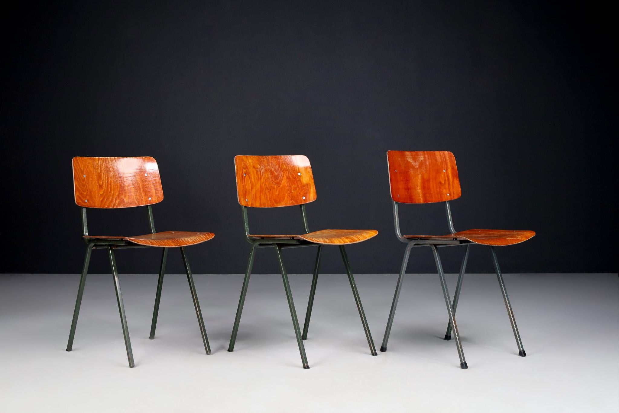 A large set of Marko Holland chairs, The Netherlands 1960s

Unique and comfy industrial vintage plywood school chairs consisting of 40 chairs, produced by Marko Holland in the ’60s. 
Made from a sheet steel frame with a fine laminated and formed