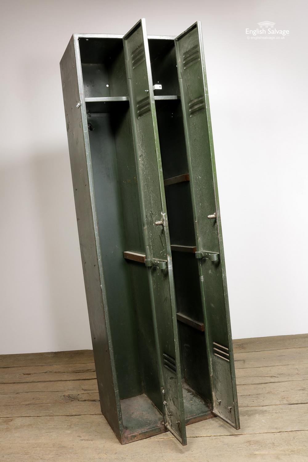 European Industrial Vintage Tall Green Metal Locker, 20th Century For Sale