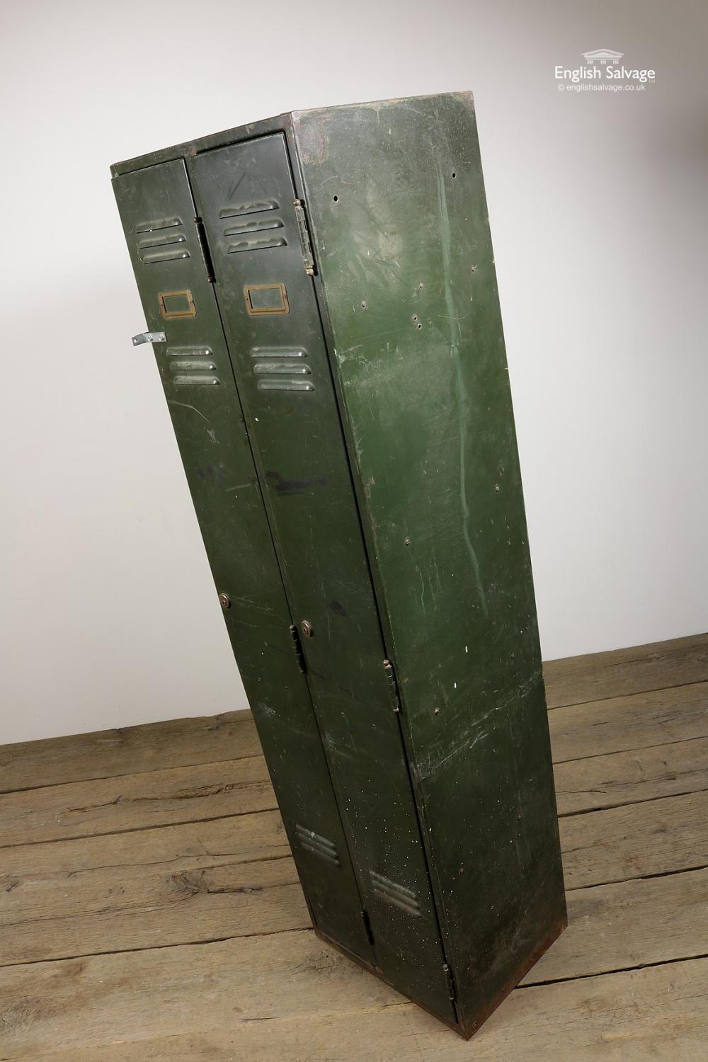 Industrial Vintage Tall Green Metal Locker, 20th Century For Sale 1