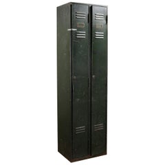 Industrial Vintage Tall Green Metal Locker, 20th Century