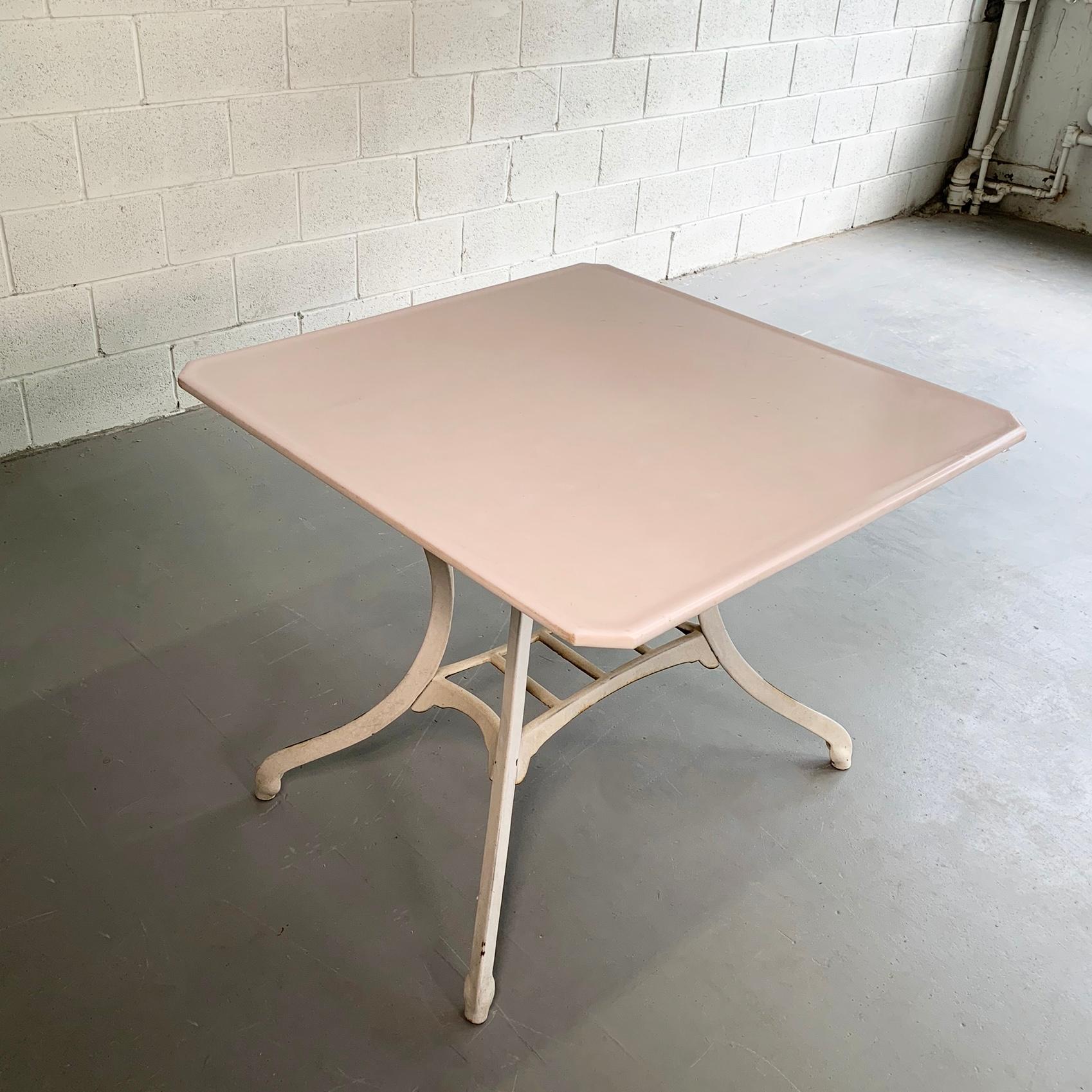 American Industrial Vitrolite and Enameled Cast Iron Table For Sale